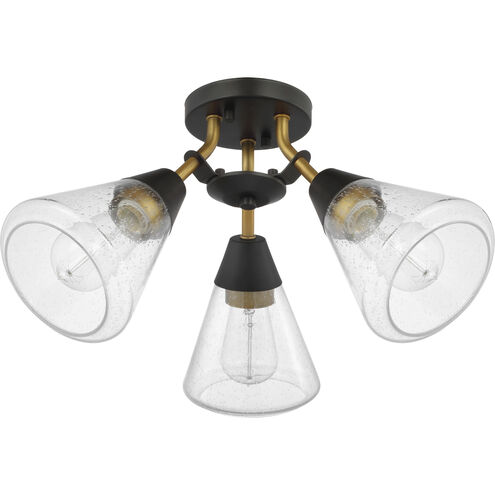 Starlight 3 Light 19 inch Matte Black and Natural Brass Semi Flush Mount Ceiling Light