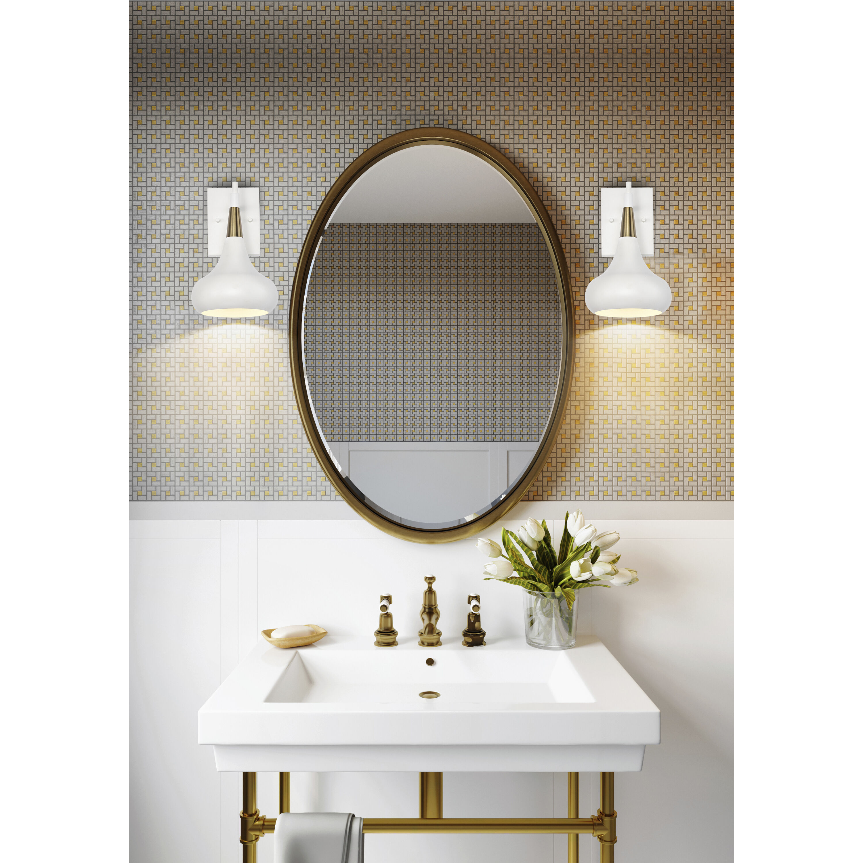 Phoenix 1 Light 7 inch Matte White/Burnished Brass Bathroom Vanity Lights Wall Light