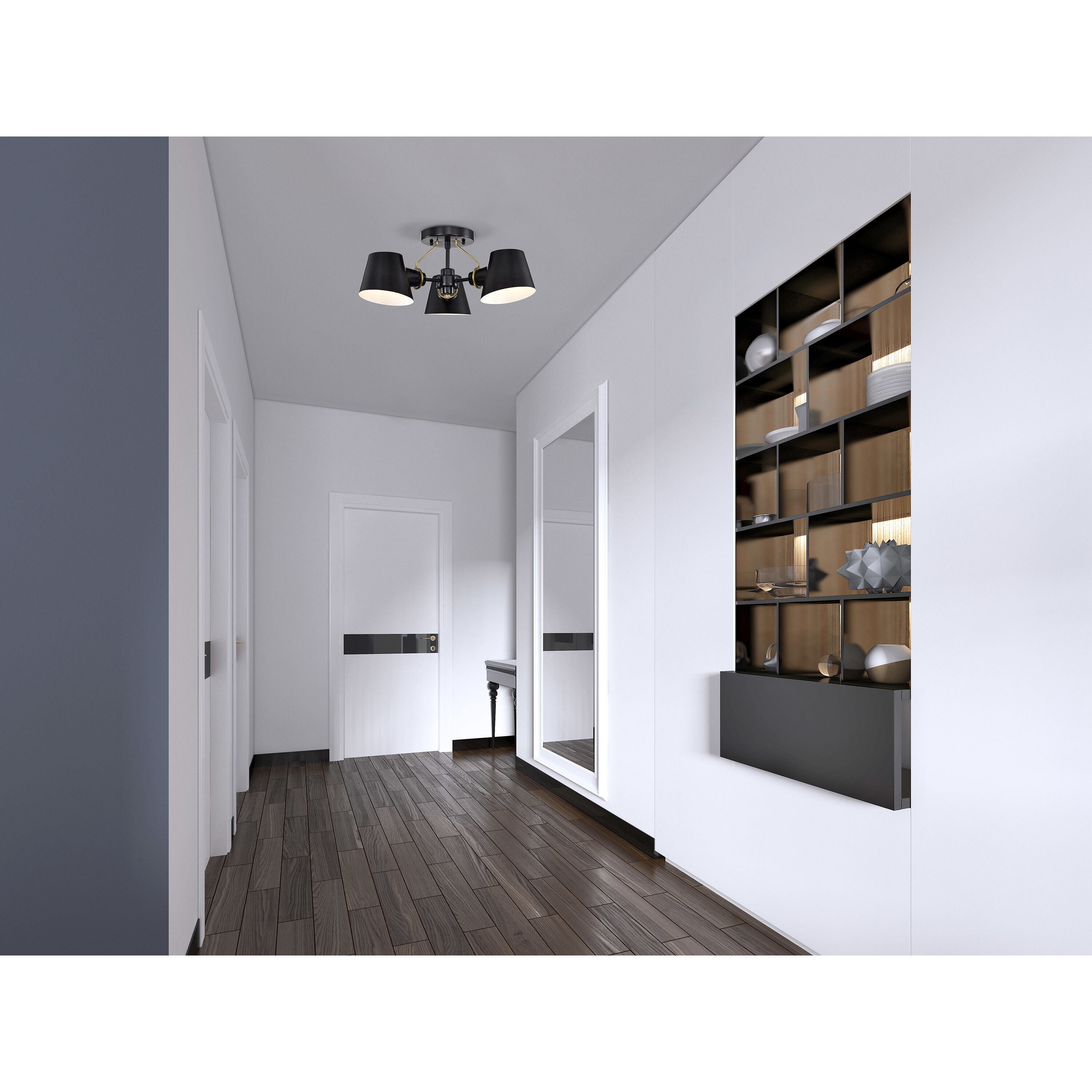 Baxter 3 Light 20 inch Black/Burnished Brass Semi Flush Ceiling Light