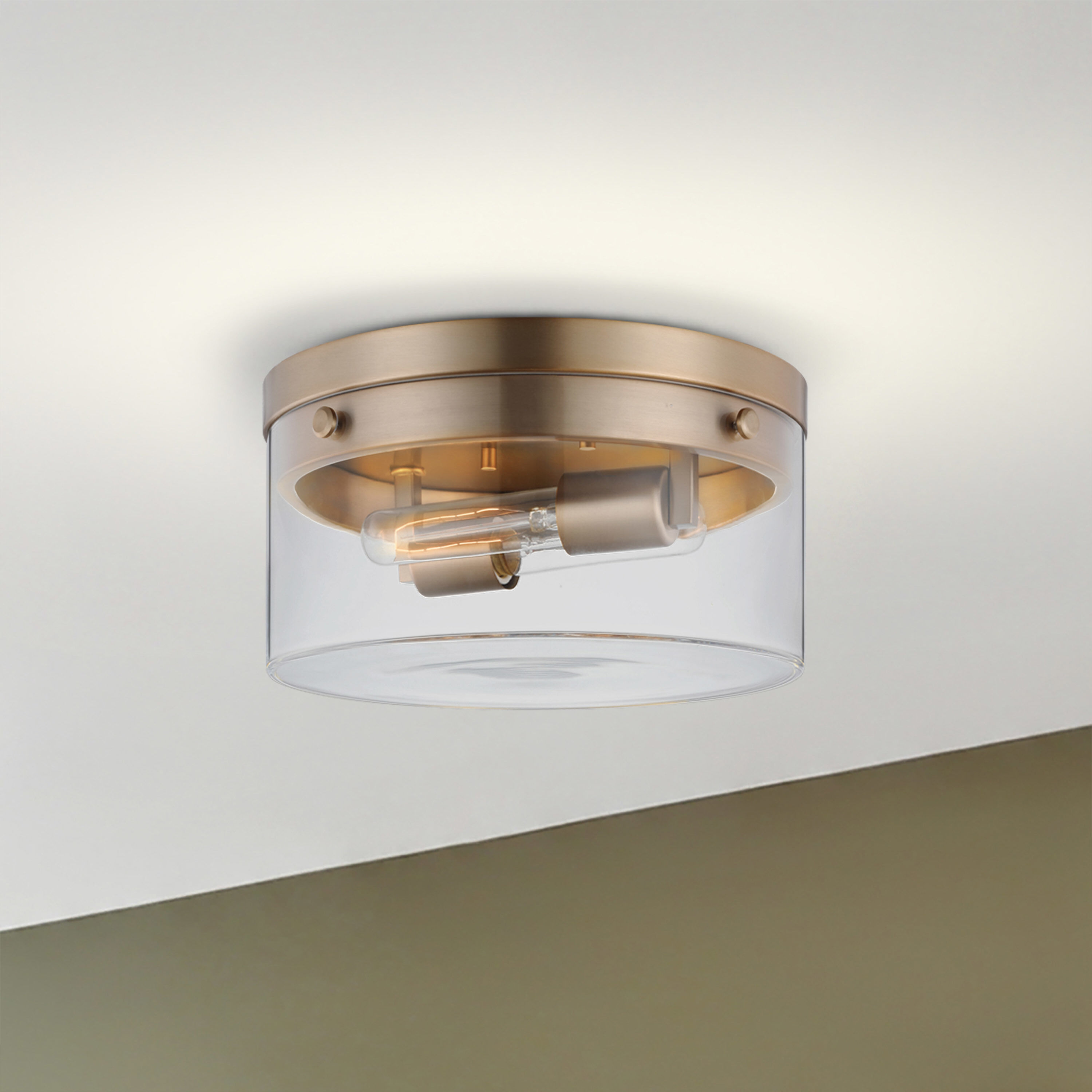 Intersection 2 Light 14 inch Burnished Brass Flush Ceiling Light