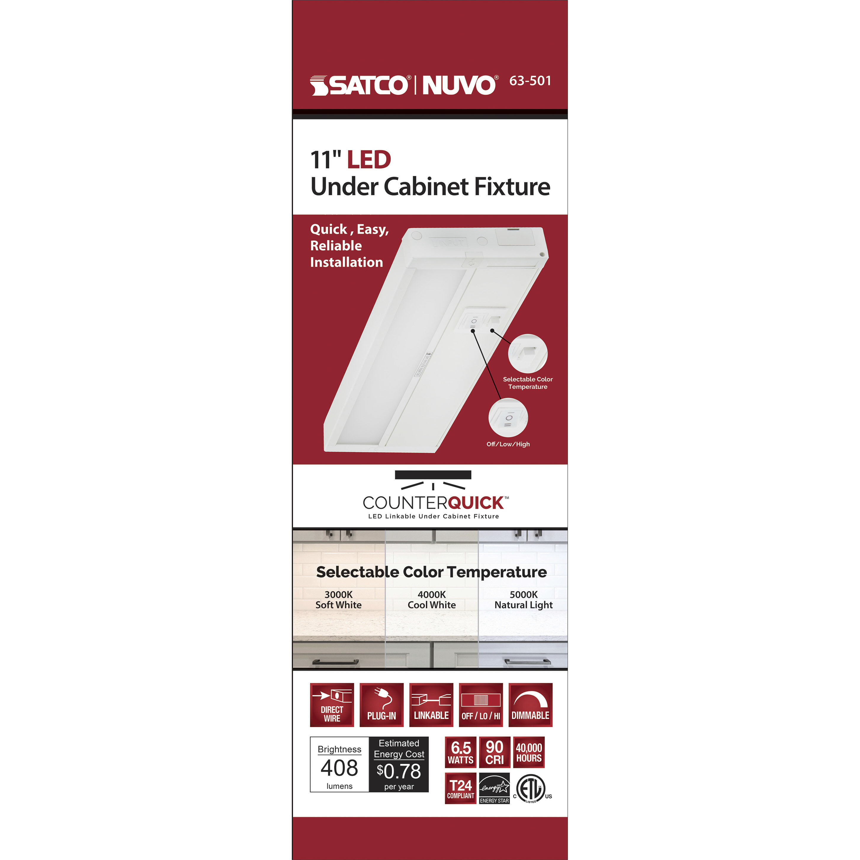 CounterQuick 120 LED 11 inch White Under Cabinet & Cove, Linear Strip