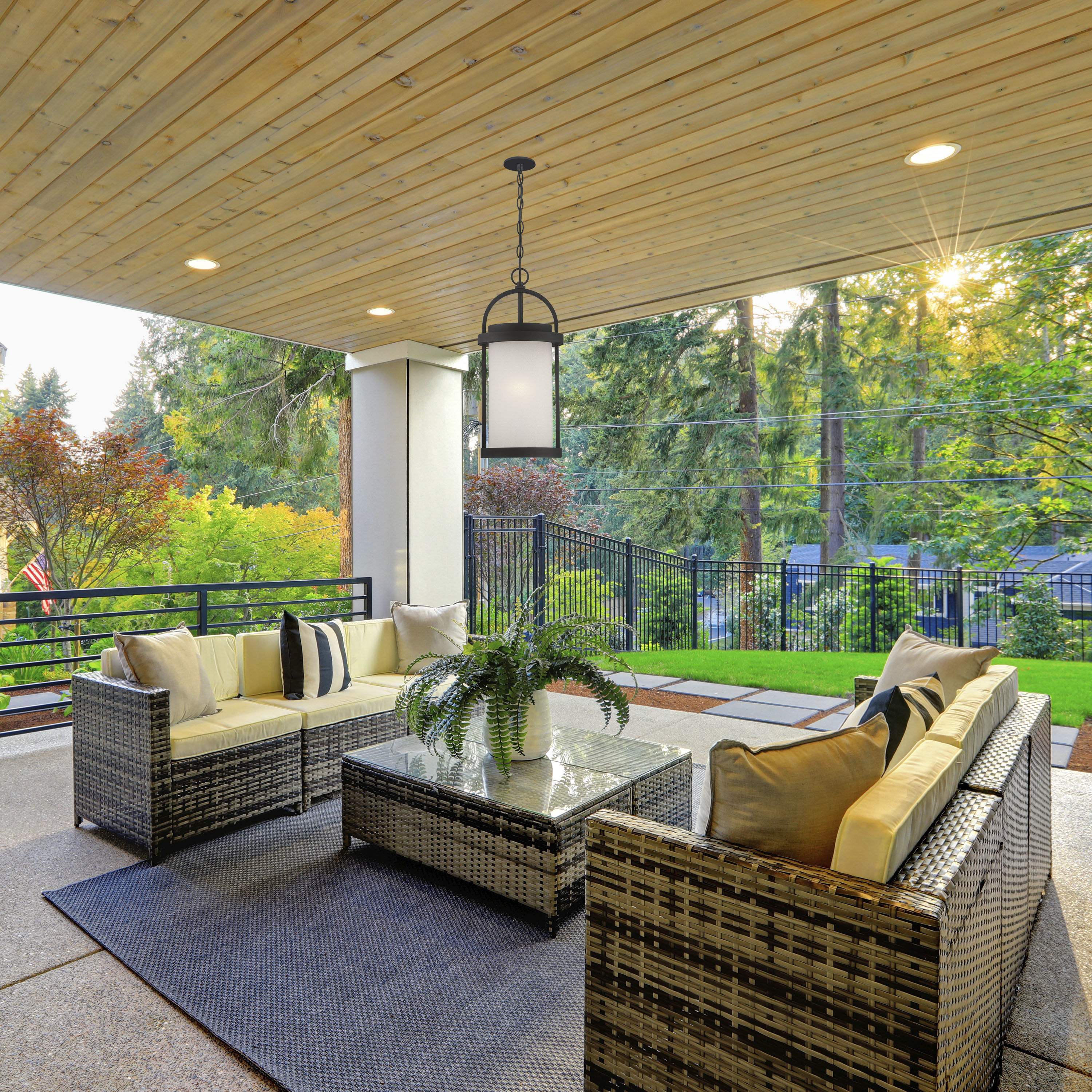 Willis LED 9 inch Textured Black and Antique White Outdoor Hanging Light