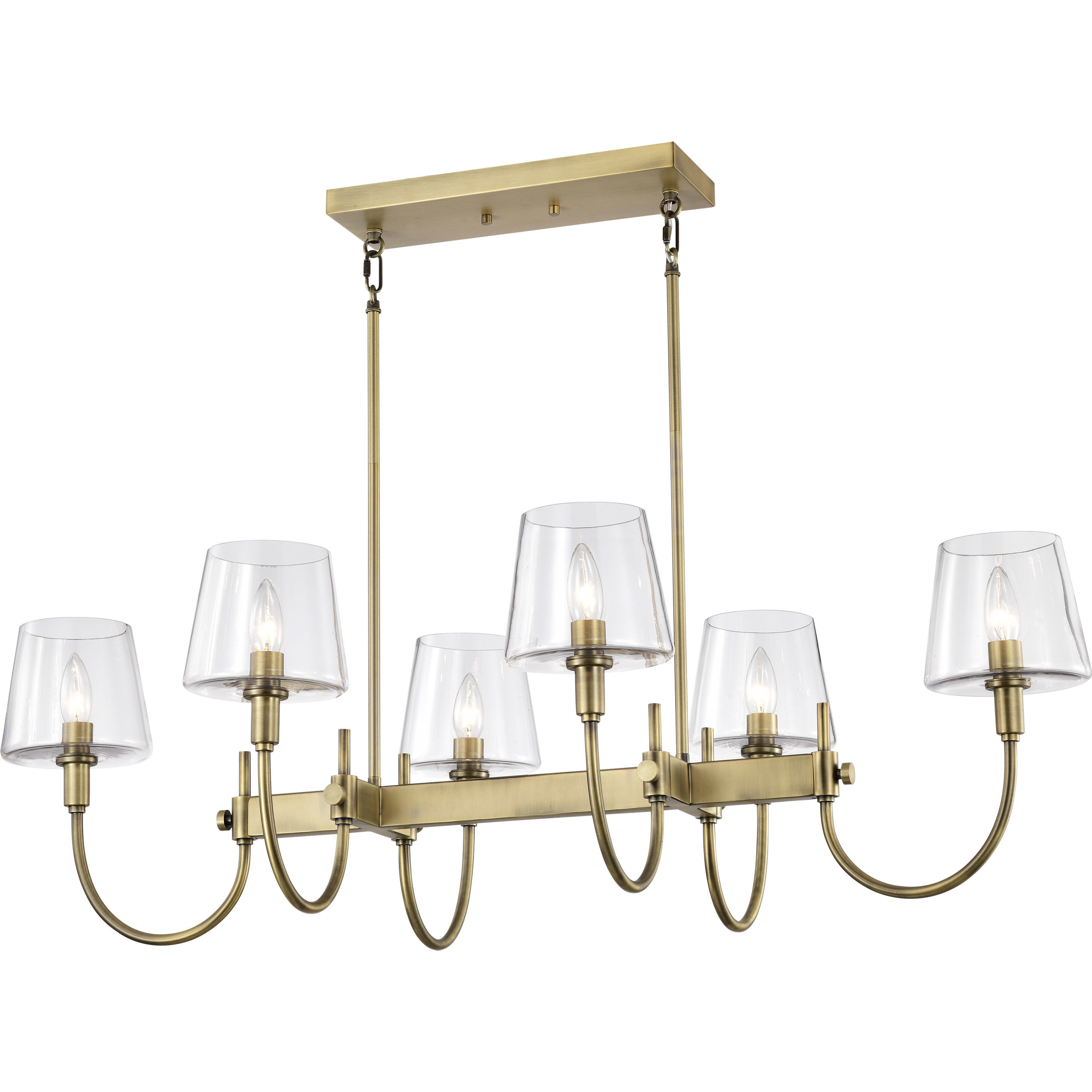 Brookside 6 Light 25 inch Vintage Brass Island Pendant Ceiling Light