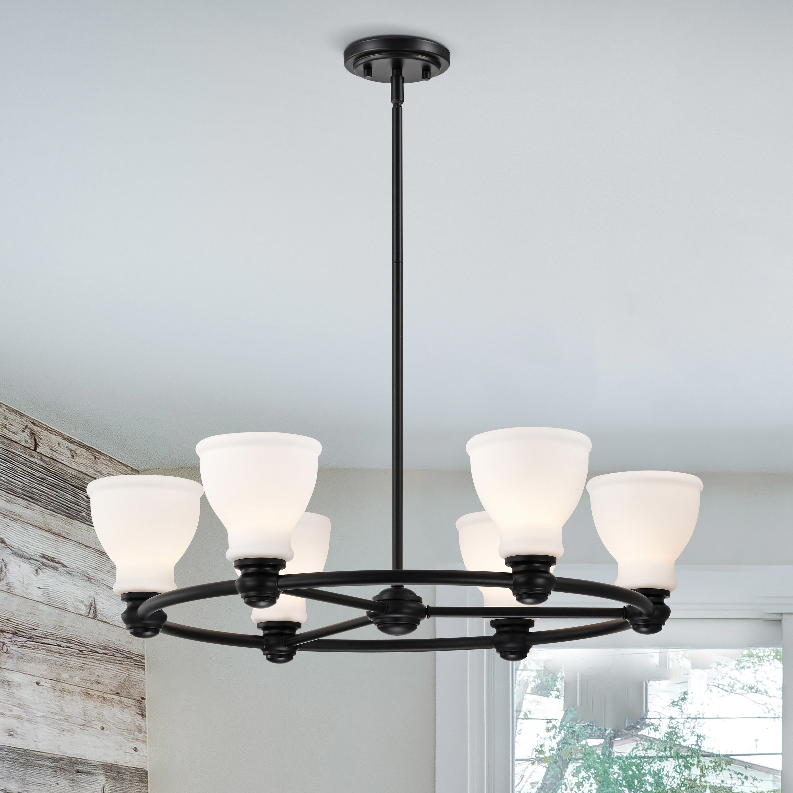 Russel 6 Light 28 inch Matte Black Chandelier Ceiling Light