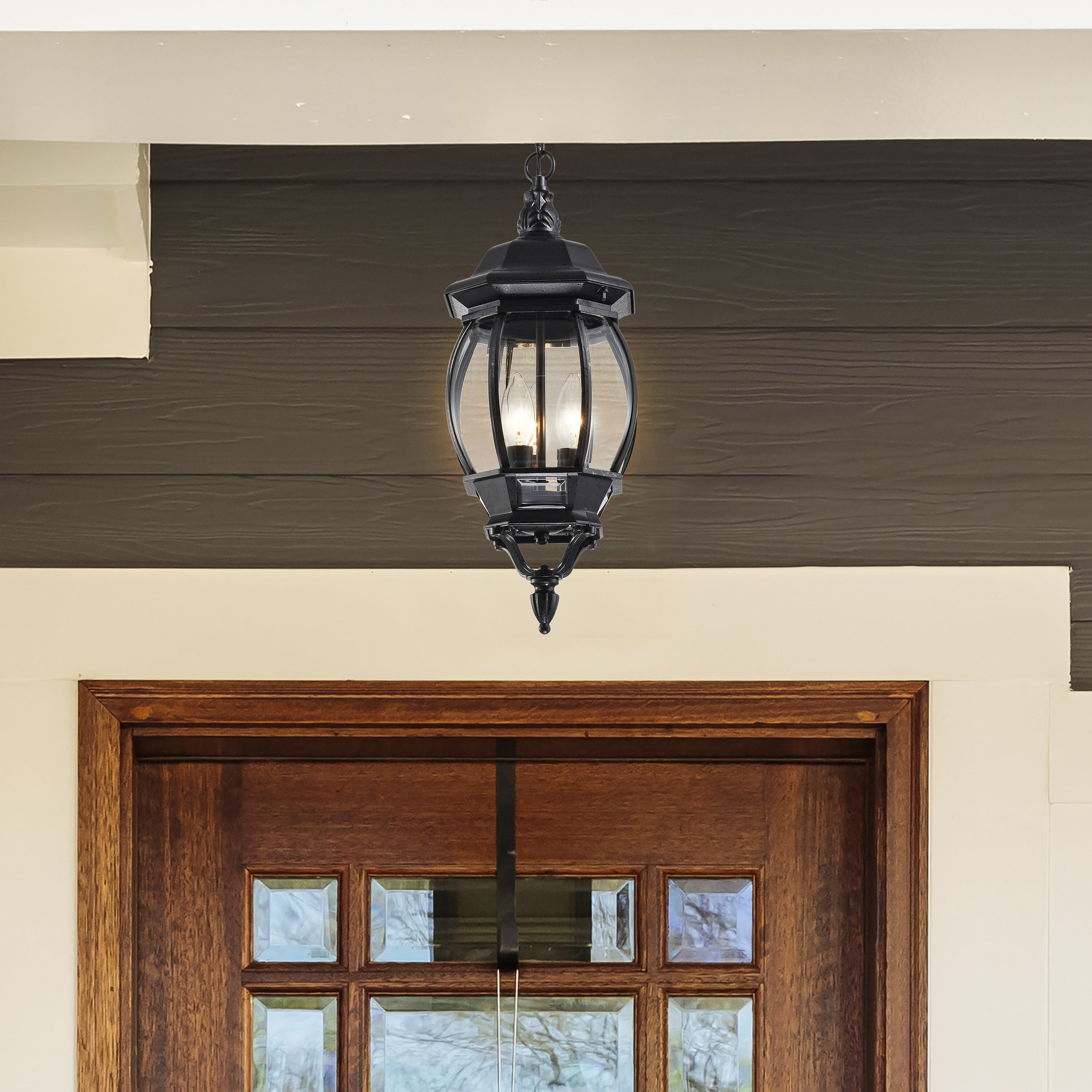 Central Park 3 Light 7 inch Textured Black Outdoor Hanging Lantern
