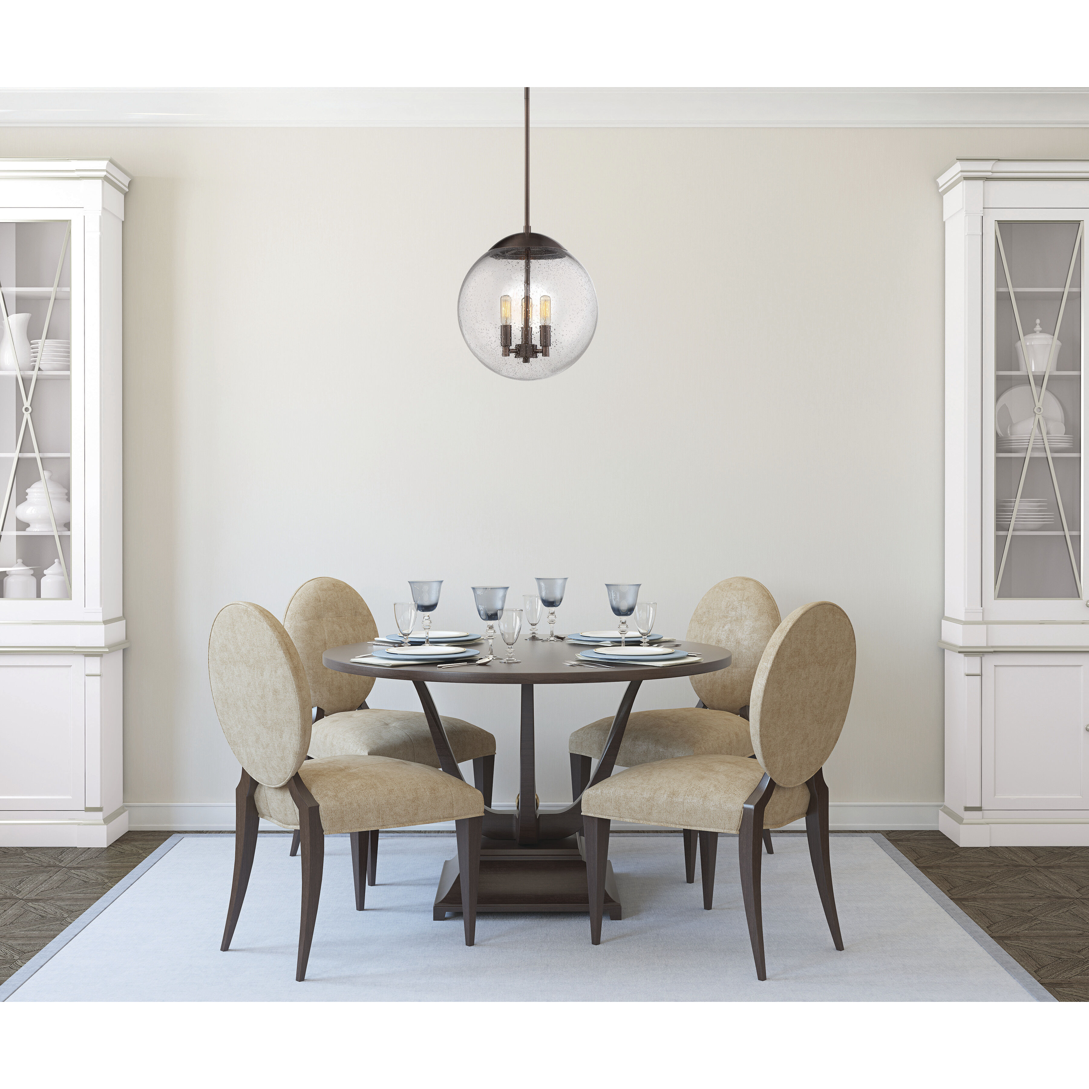 Ariel 3 Light 13 inch Antique Copper and Clear Seeded Pendant Ceiling Light