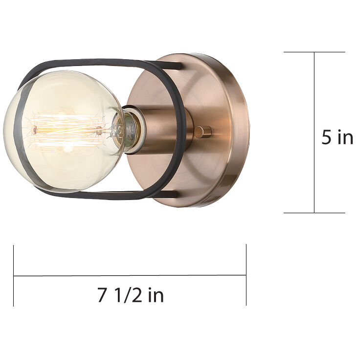 Chassis 1 Light 8 inch Copper Brushed Brass and Matte Black Wall Sconce Wall Light