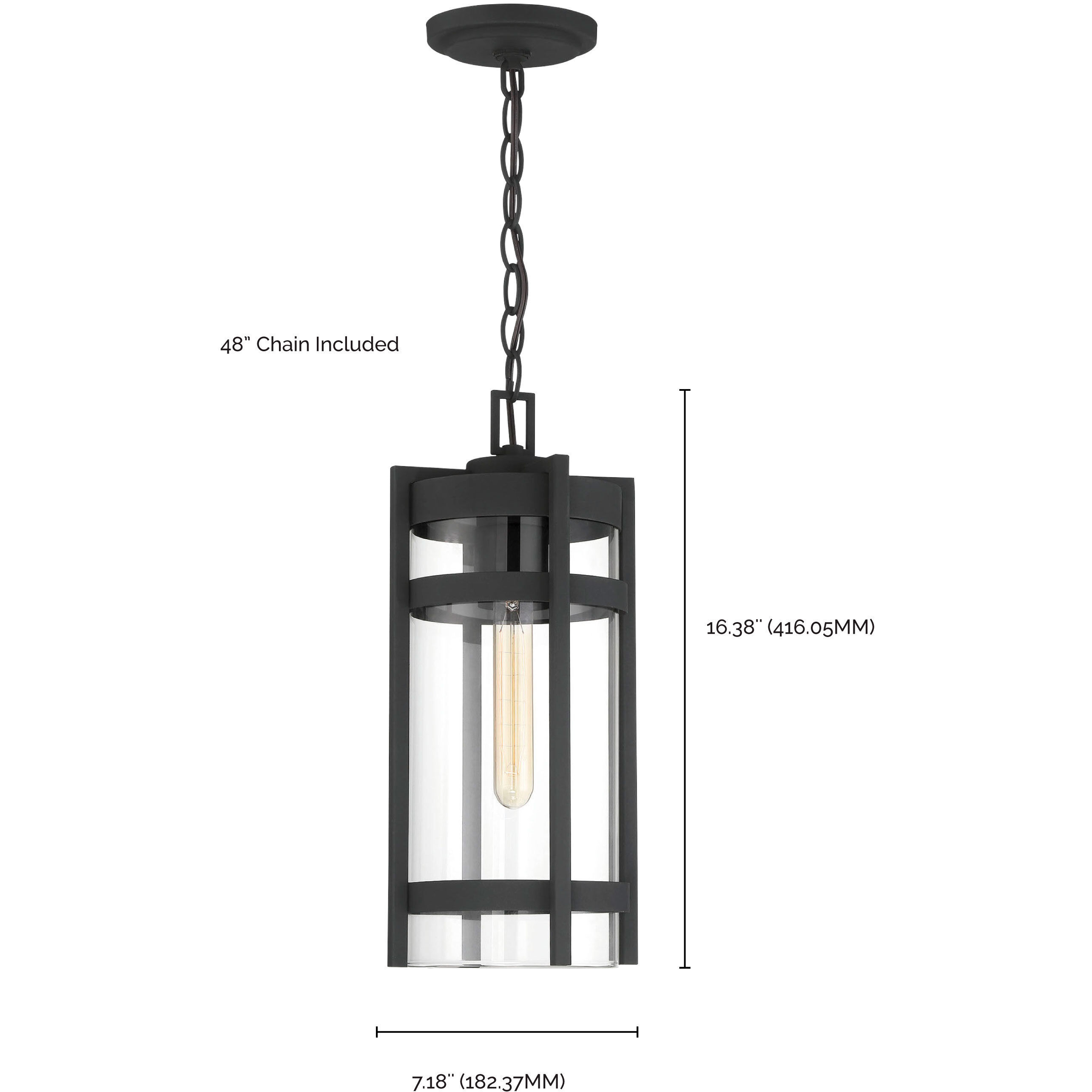 Tofino 1 Light 7 inch Textured Black and Clear Seeded Outdoor Hanging Lantern