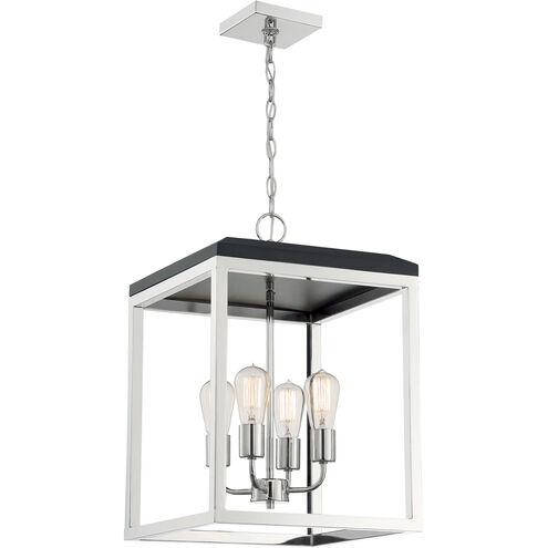 Cakewalk 4 Light 14 inch Polished Nickel and Black Accents Pendant Ceiling Light