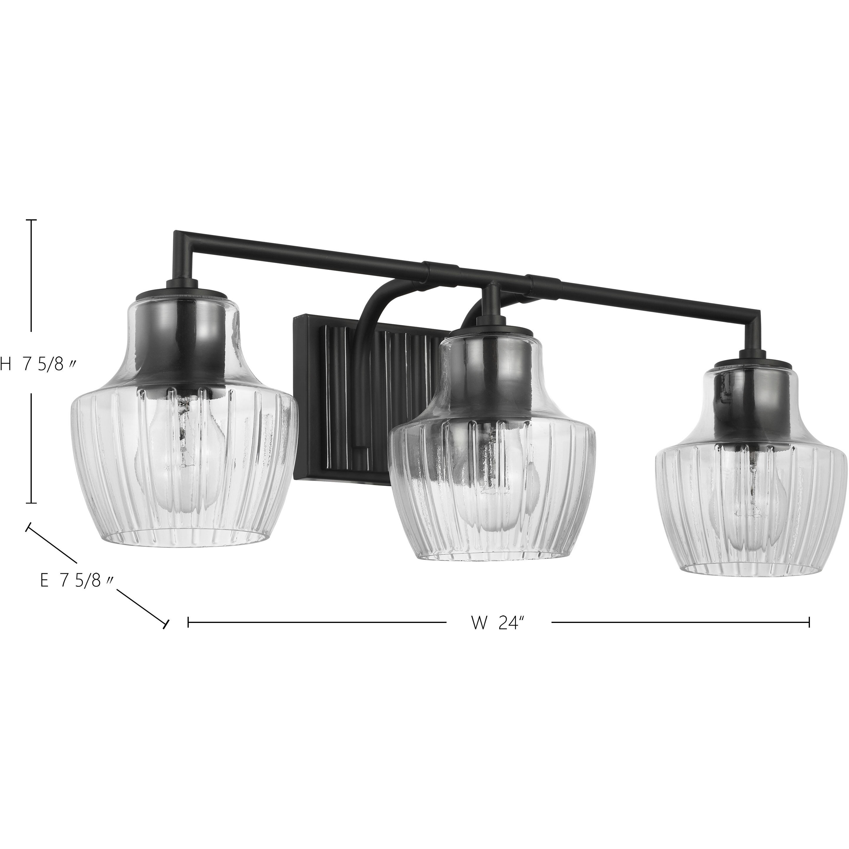 Destin 3 Light 24 inch Black with Silver Accents Bathroom Vanity Light Wall Light