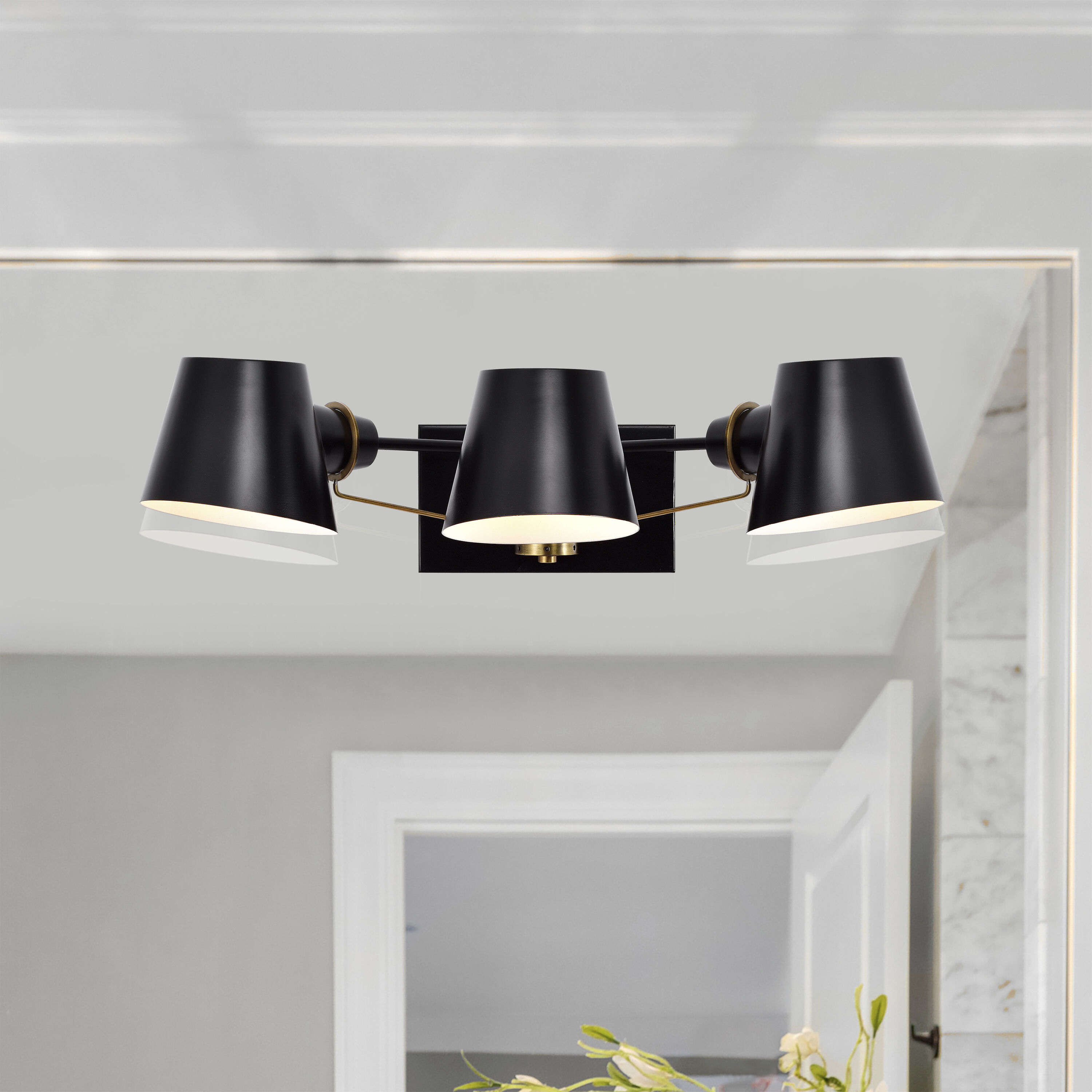 Baxter 3 Light 23.5 inch Black/Burnished Brass Bathroom Vanity Lights Wall Light