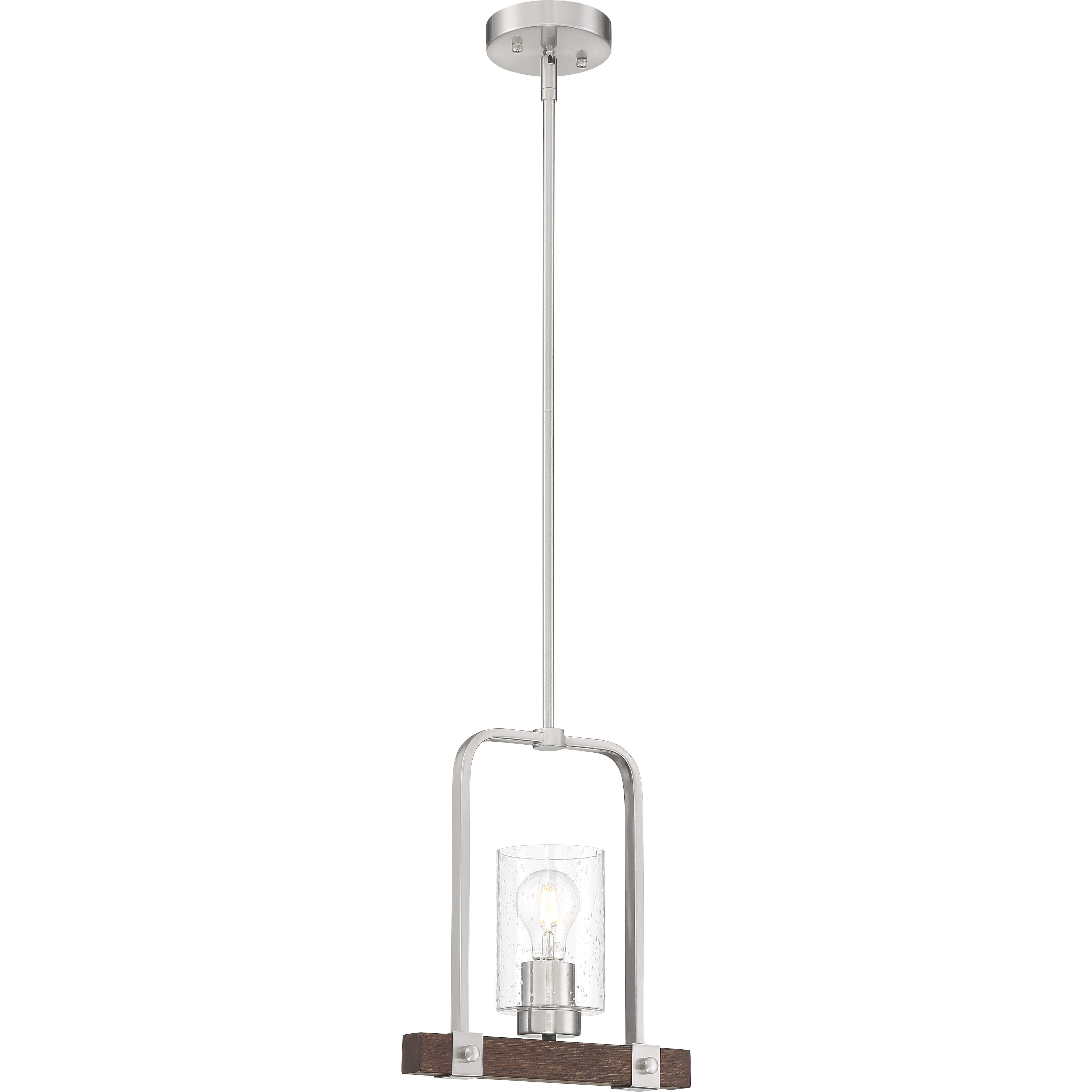 Arabel 1 Light 4 inch Brushed Nickel and Nutmeg Wood Mini Pendant Ceiling Light