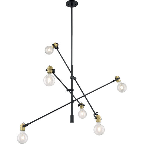 Mantra 6 Light 5 inch Black and Brass Accents Pendant Ceiling Light