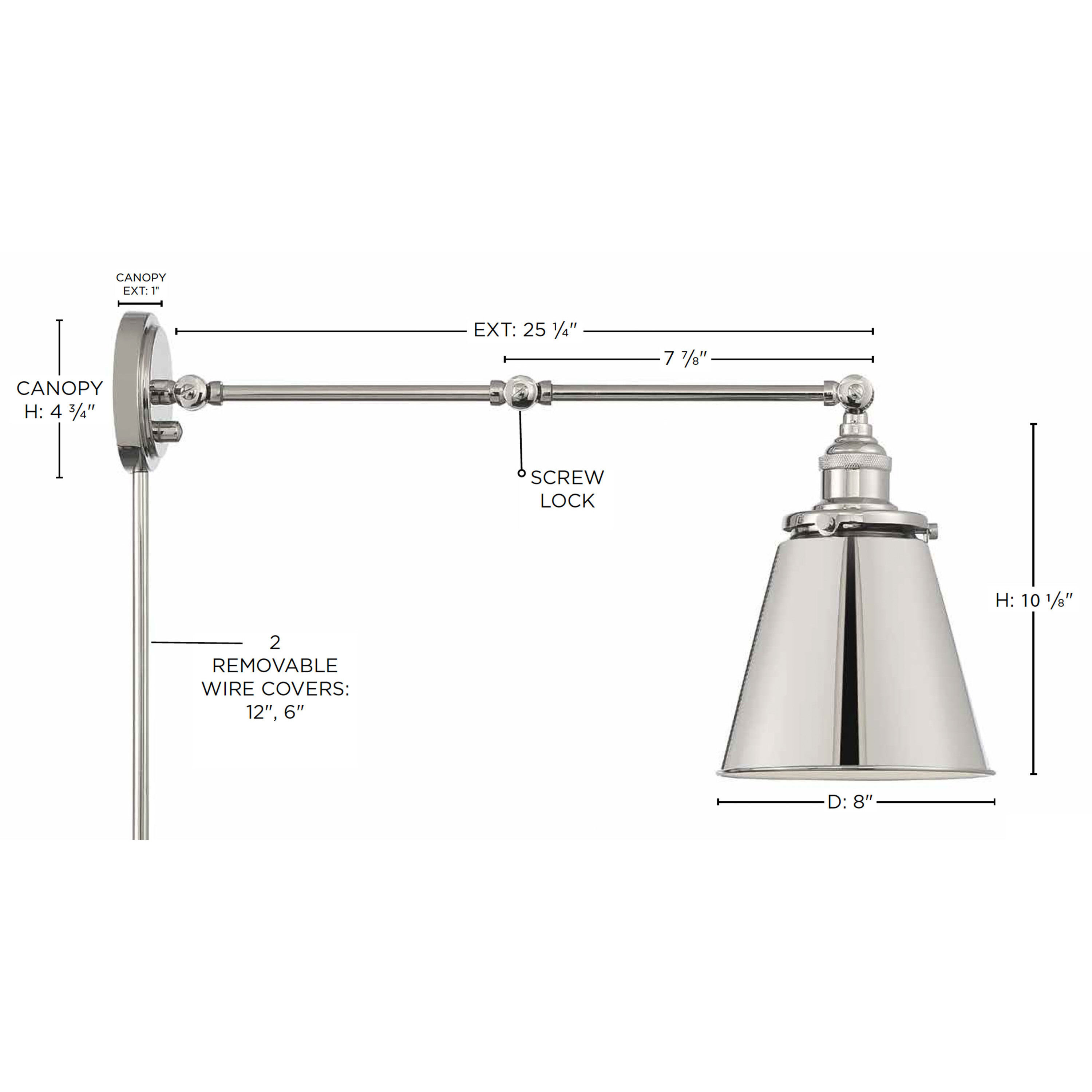 Bayard 25 inch 60.00 watt Polished Nickel Swing Arm Wall Wall Light