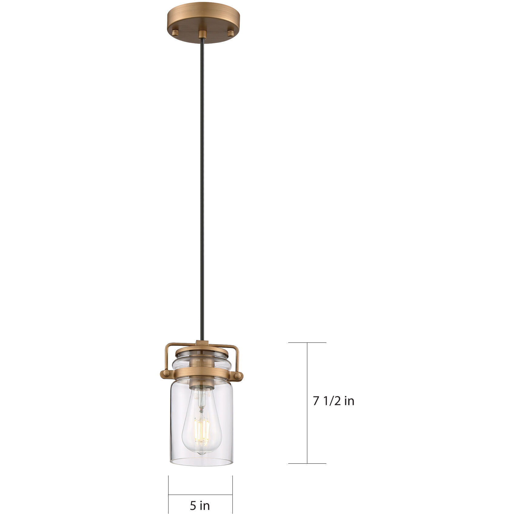 Antebellum 1 Light 5 inch Vintage Brass and Clear Mini Pendant Ceiling Light
