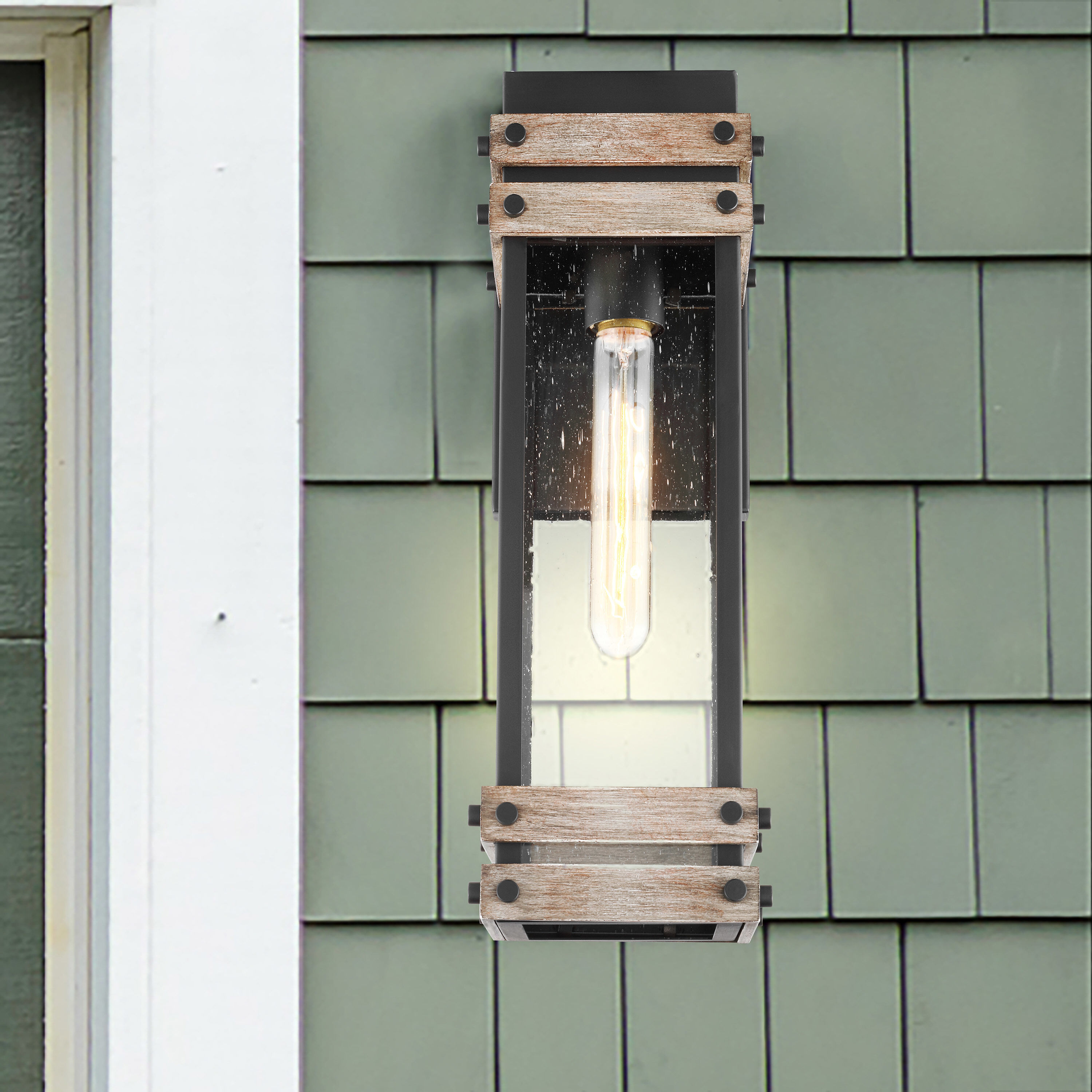 Homestead 1 Light 19 inch Black/Wood Outdoor Wall Sconce