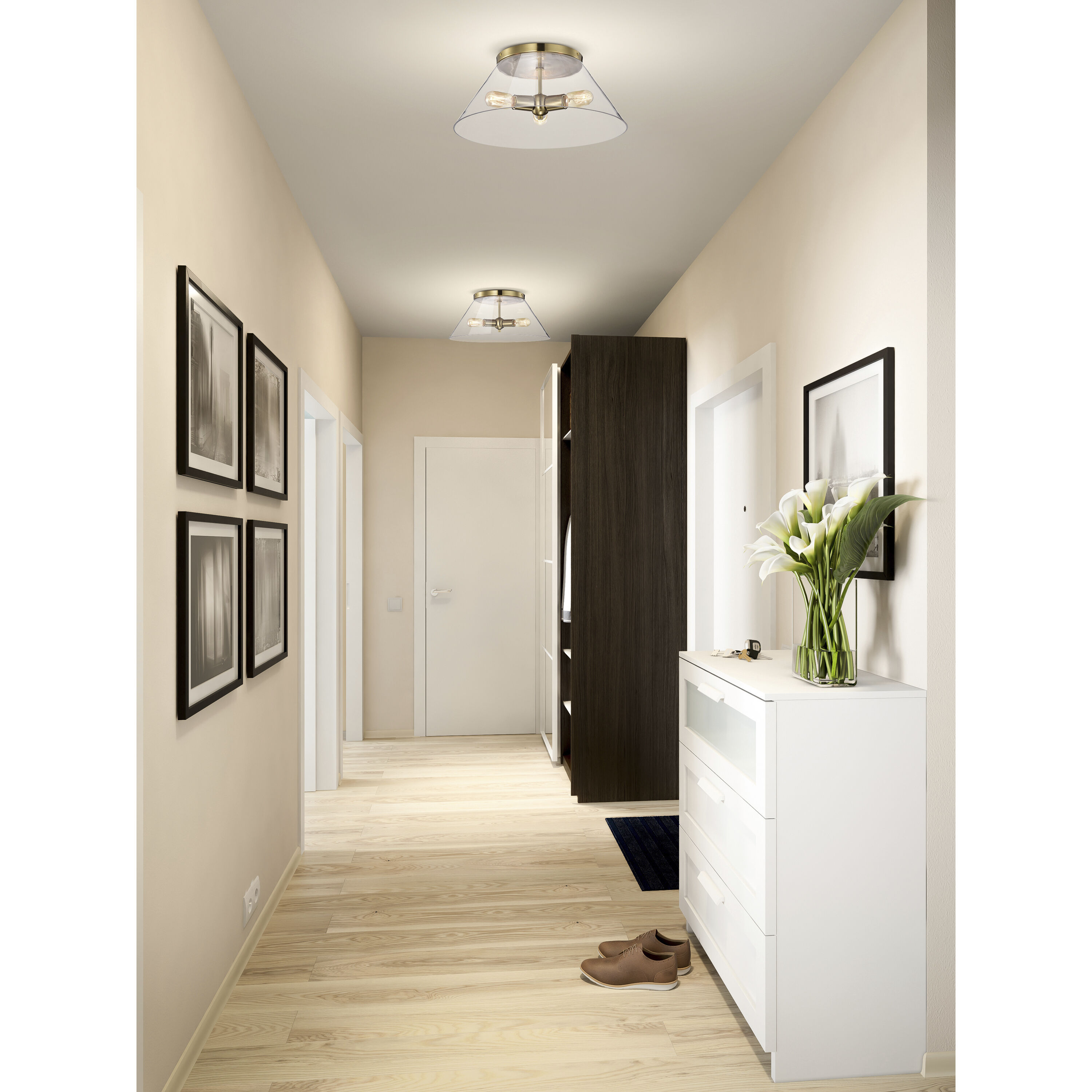 Dover 3 Light 20 inch Vintage Brass Flush Ceiling Light