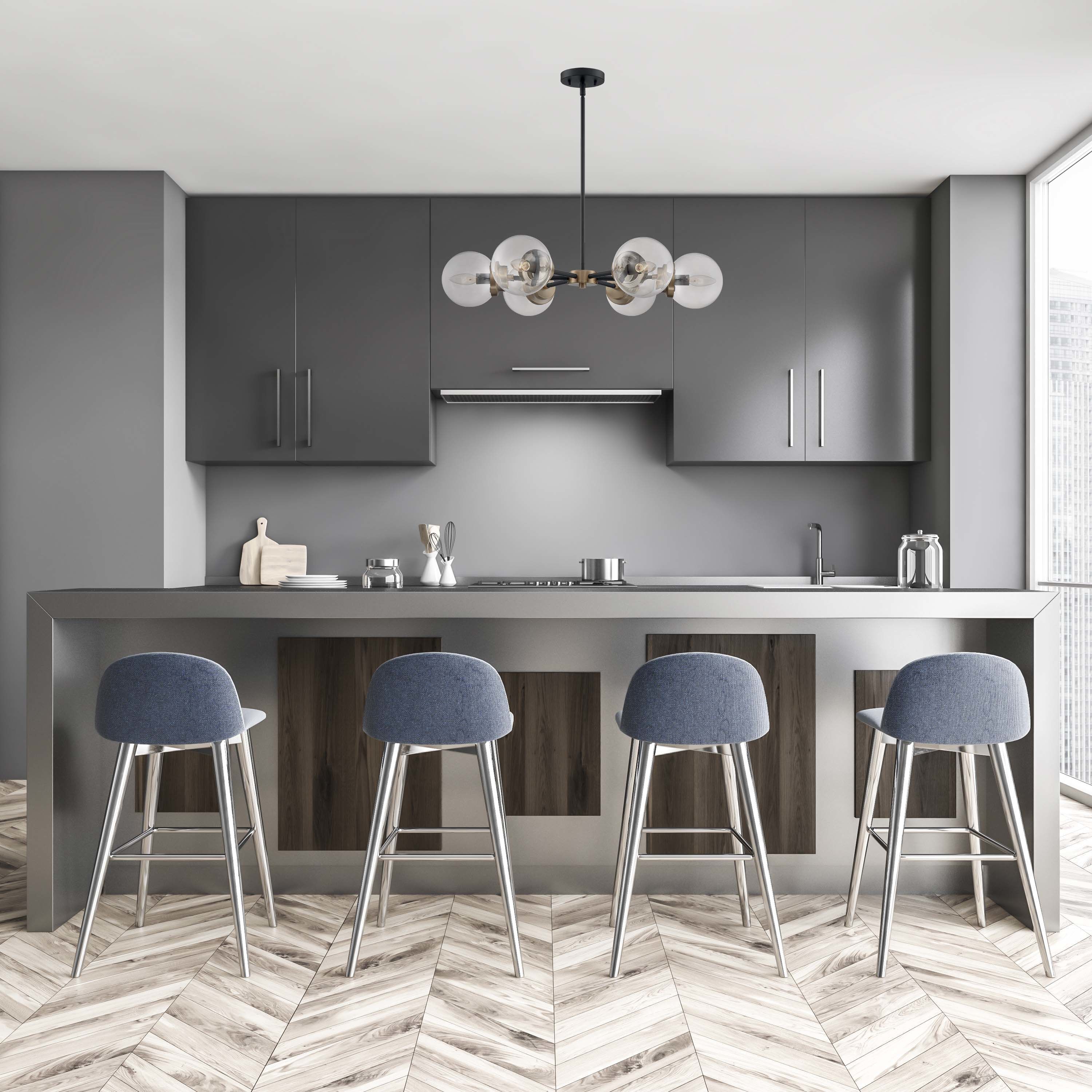 Axis 6 Light 30 inch Matte Black and Brass Chandelier Ceiling Light