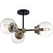 Axis 3 Light 23 inch Matte Black and Brass Accents Semi Flush Mount Fixture Ceiling Light