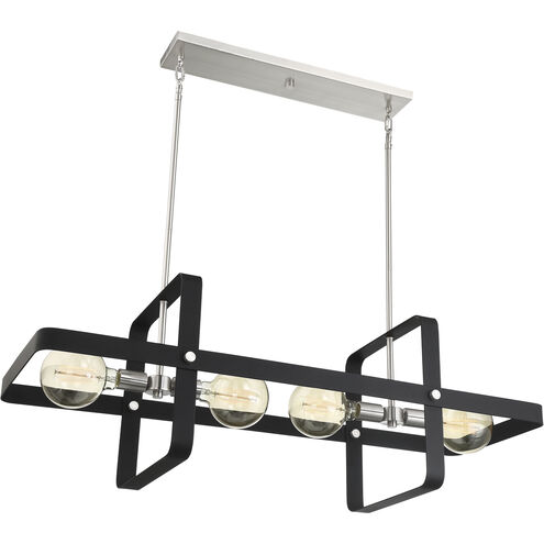 Prana 4 Light 42 inch Matte Black and Brushed Nickel Island Pendant Ceiling Light