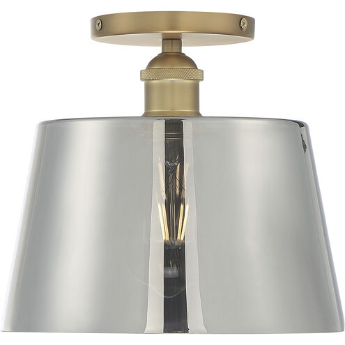 Motif 1 Light 10 inch Brushed Brass and Smoked Glass Semi Flush Mount Fixture Ceiling Light