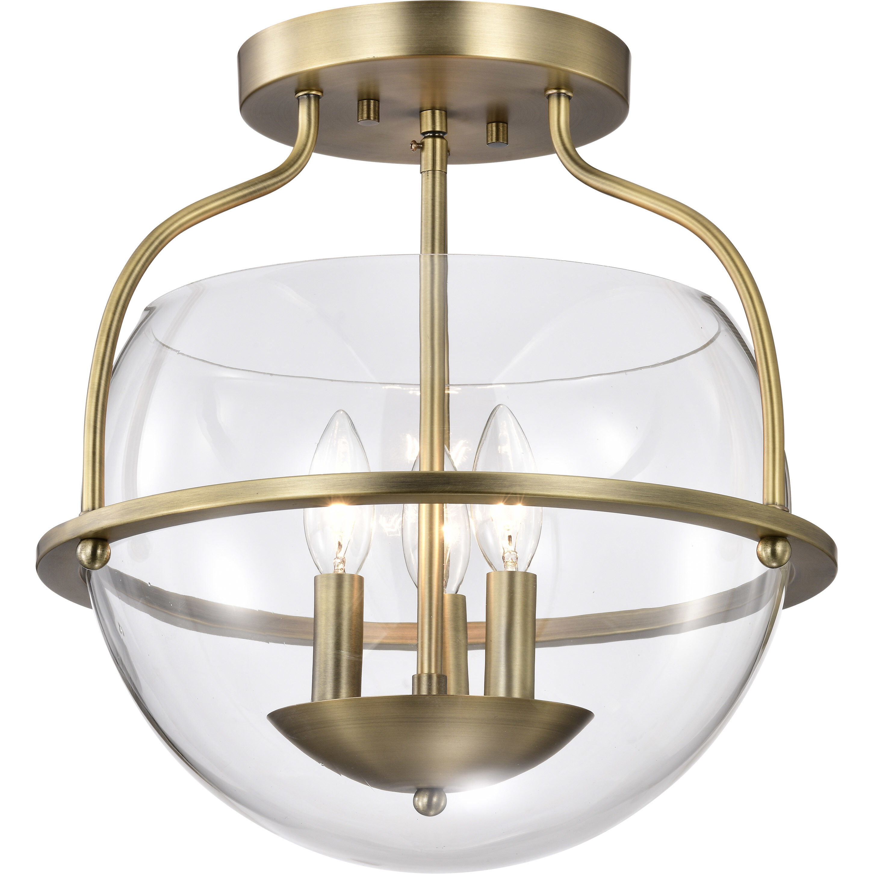 Amado 3 Light 14 inch Vintage Brass Semi Flush Mount Ceiling Light