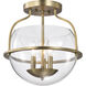 Amado 3 Light 14 inch Vintage Brass Semi Flush Mount Ceiling Light