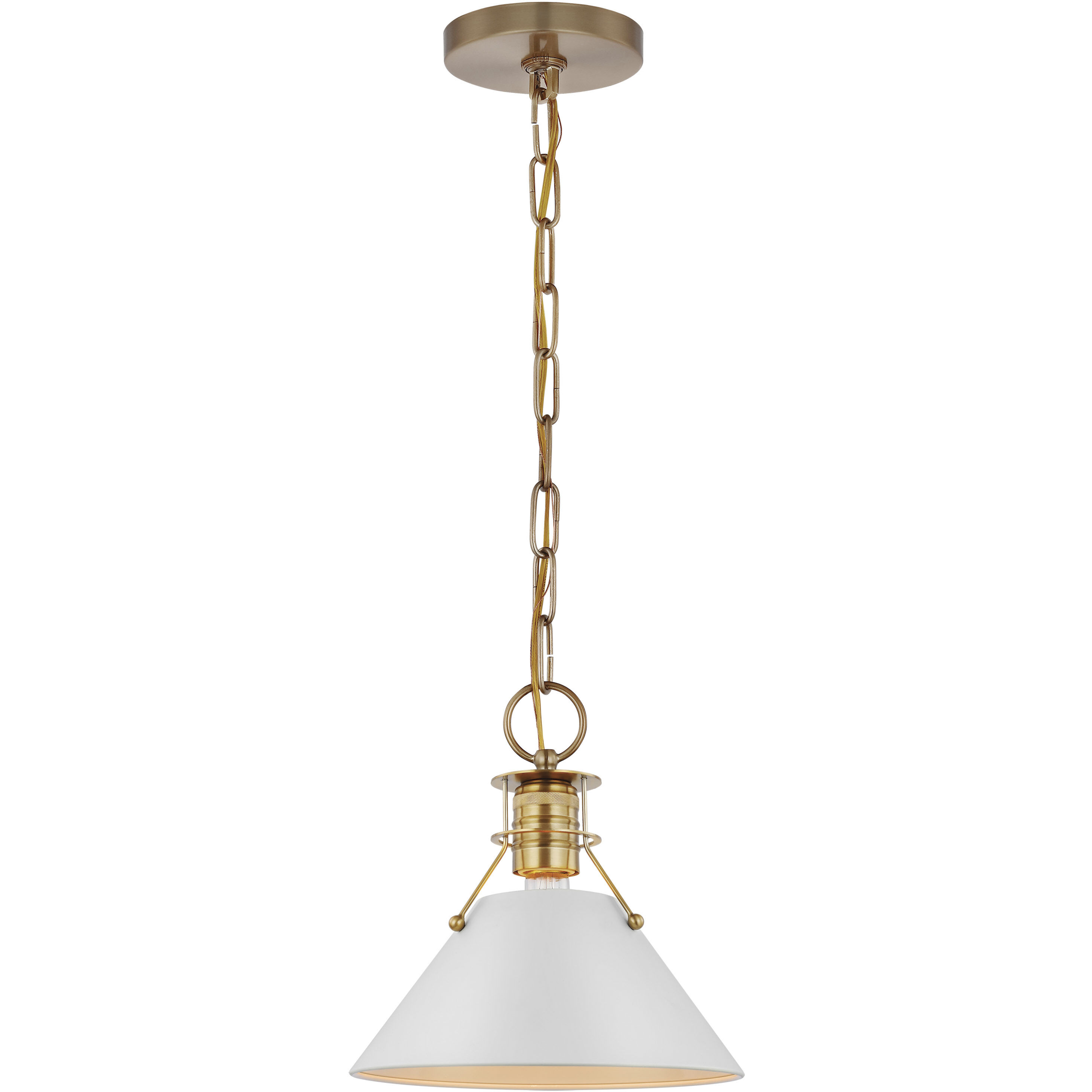 Outpost 1 Light 9.5 inch Matte White/Burnished Brass Pendant Ceiling Light