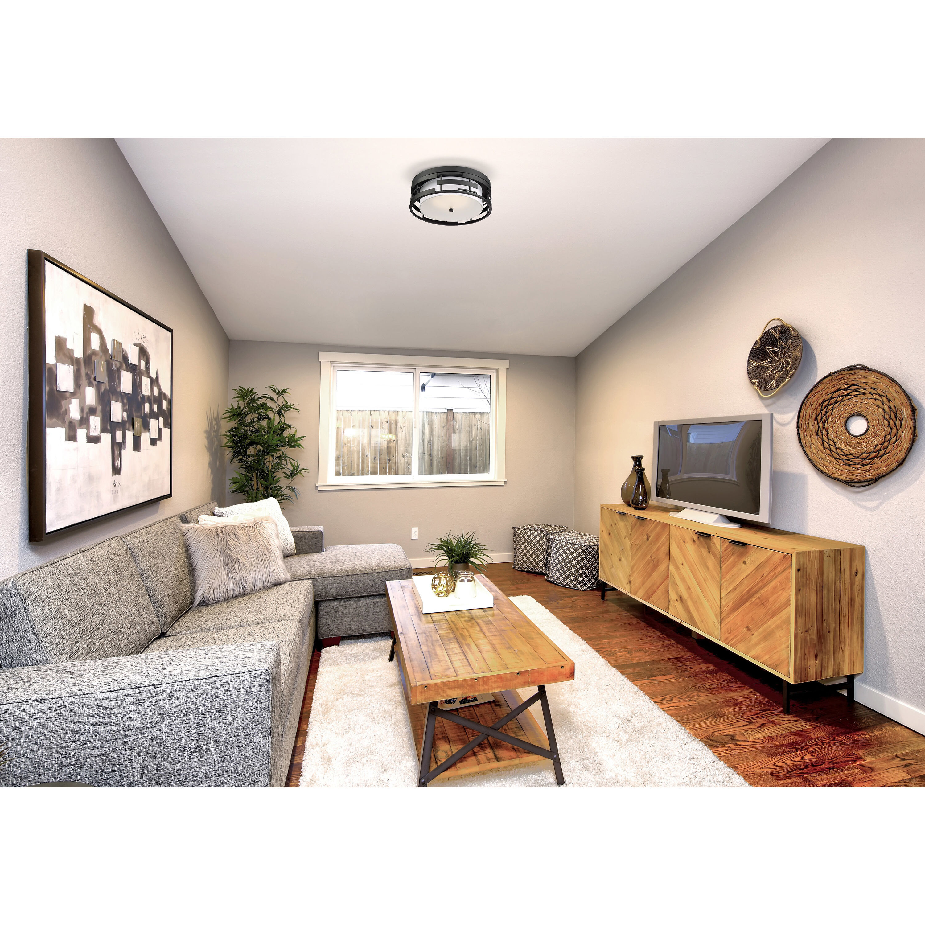 Lansing 3 Light 16 inch Textured Black Flush Mount Ceiling Light