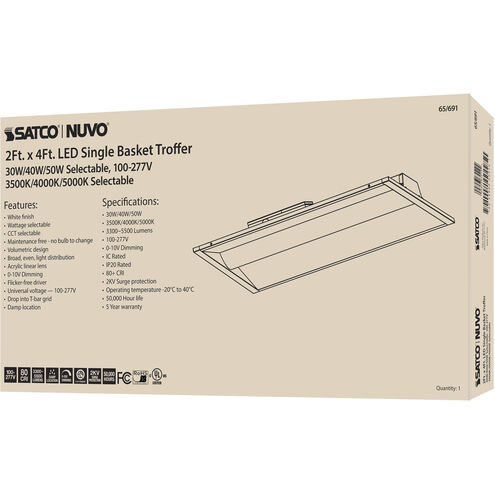 Brentwood LED 24 inch White Troffer Ceiling Light, Center Basket