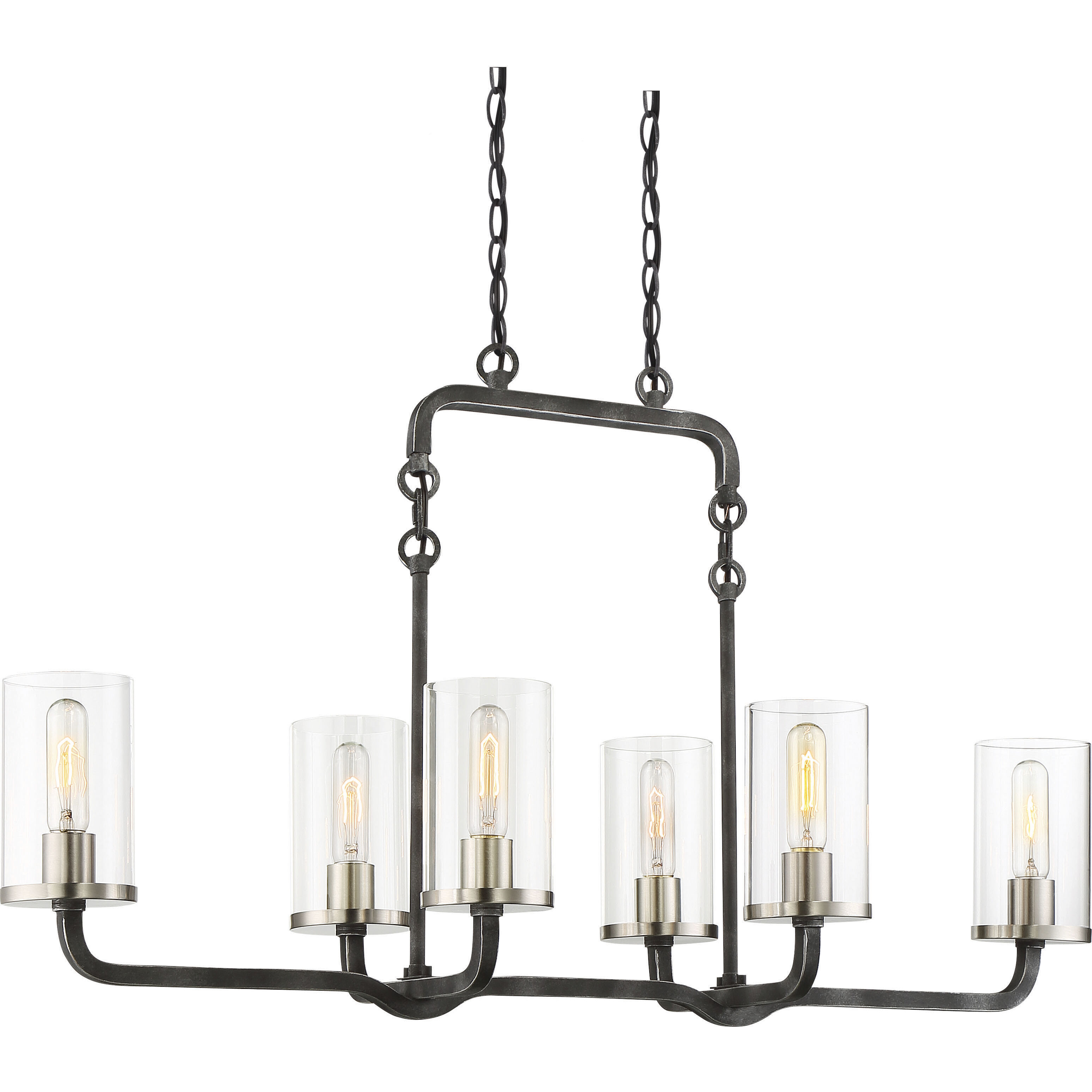 Nuvo 60 6124 Sherwood 6 Light 38 inch Iron Black and Brushed Nickel Accents Island Pendant Ceiling Light