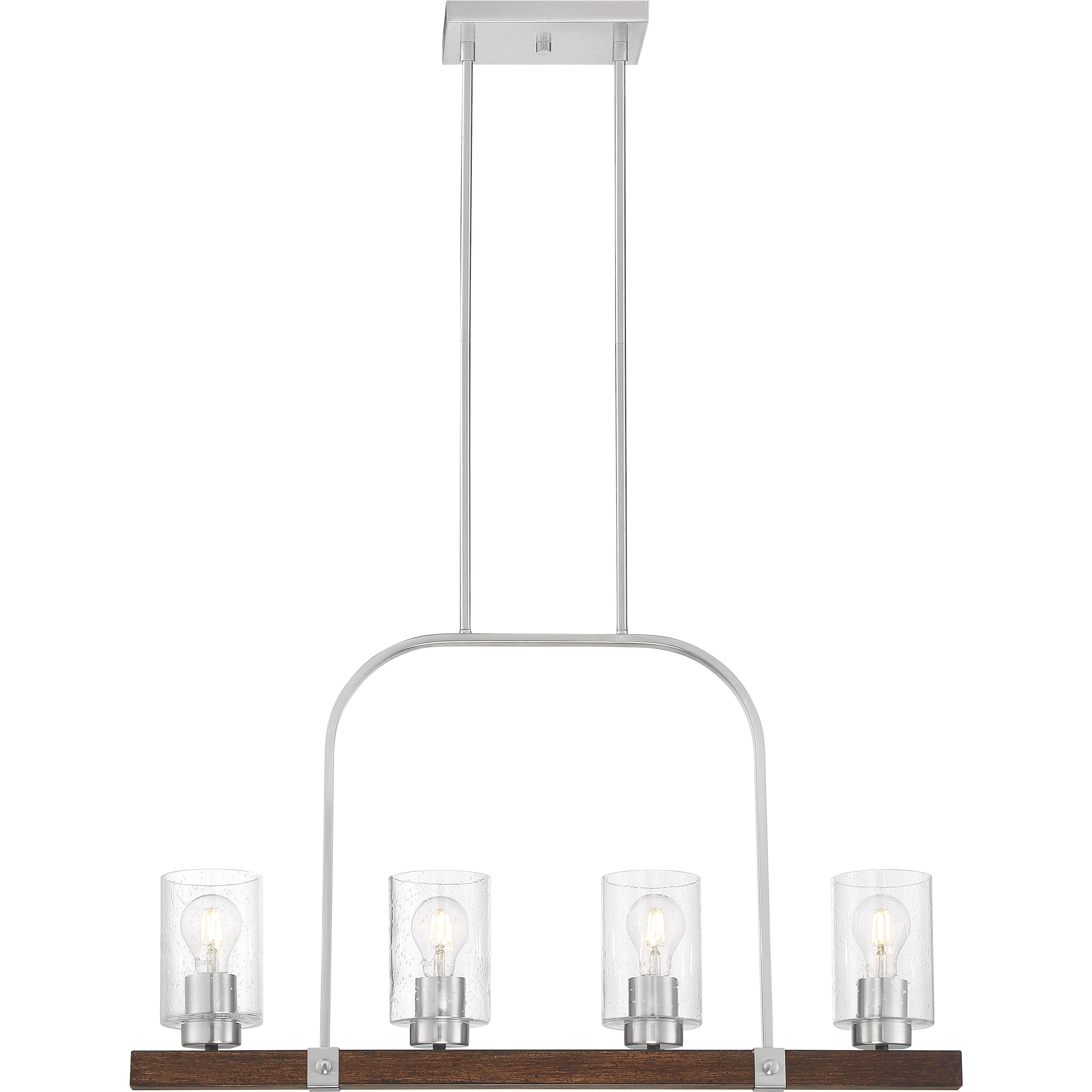 Arabel 4 Light 32 inch Brushed Nickel and Nutmeg Wood Island Pendant Ceiling Light