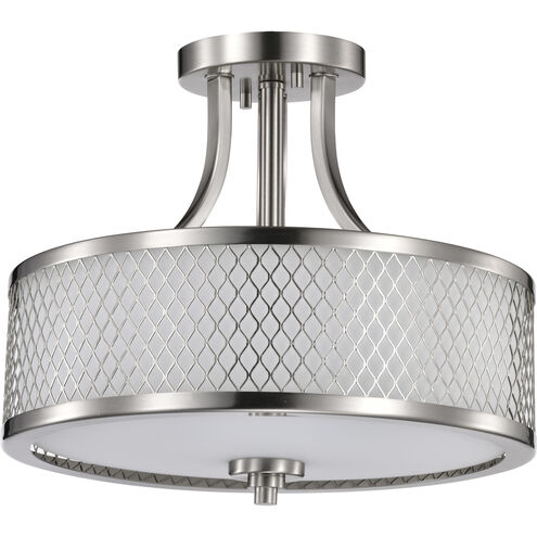 Fusion 3 Light 14 inch Brushed Nickel and Frosted Semi Flush Mount Ceiling Light