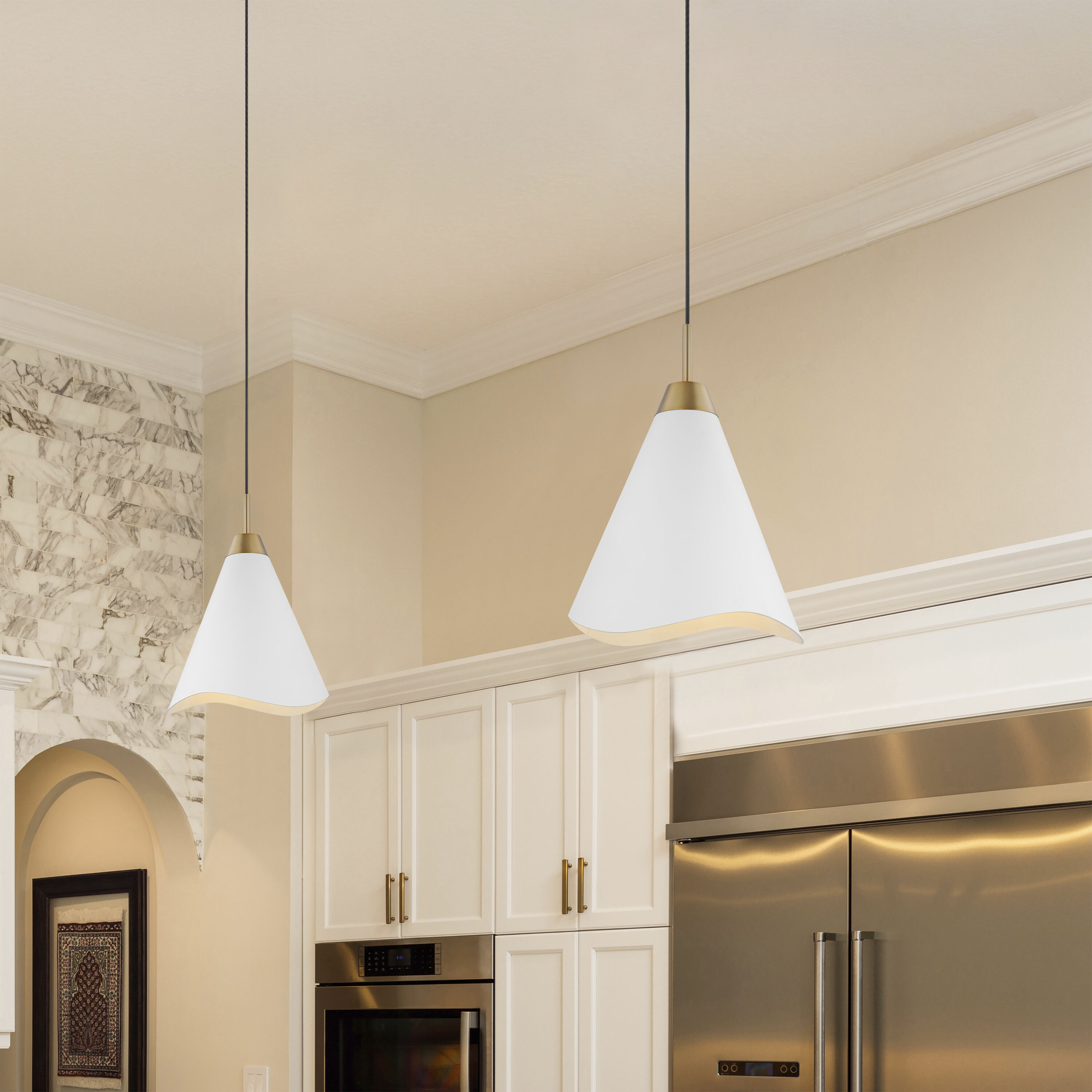 Tango 1 Light 15 inch Matte White/Burnished Brass Pendant Ceiling Light