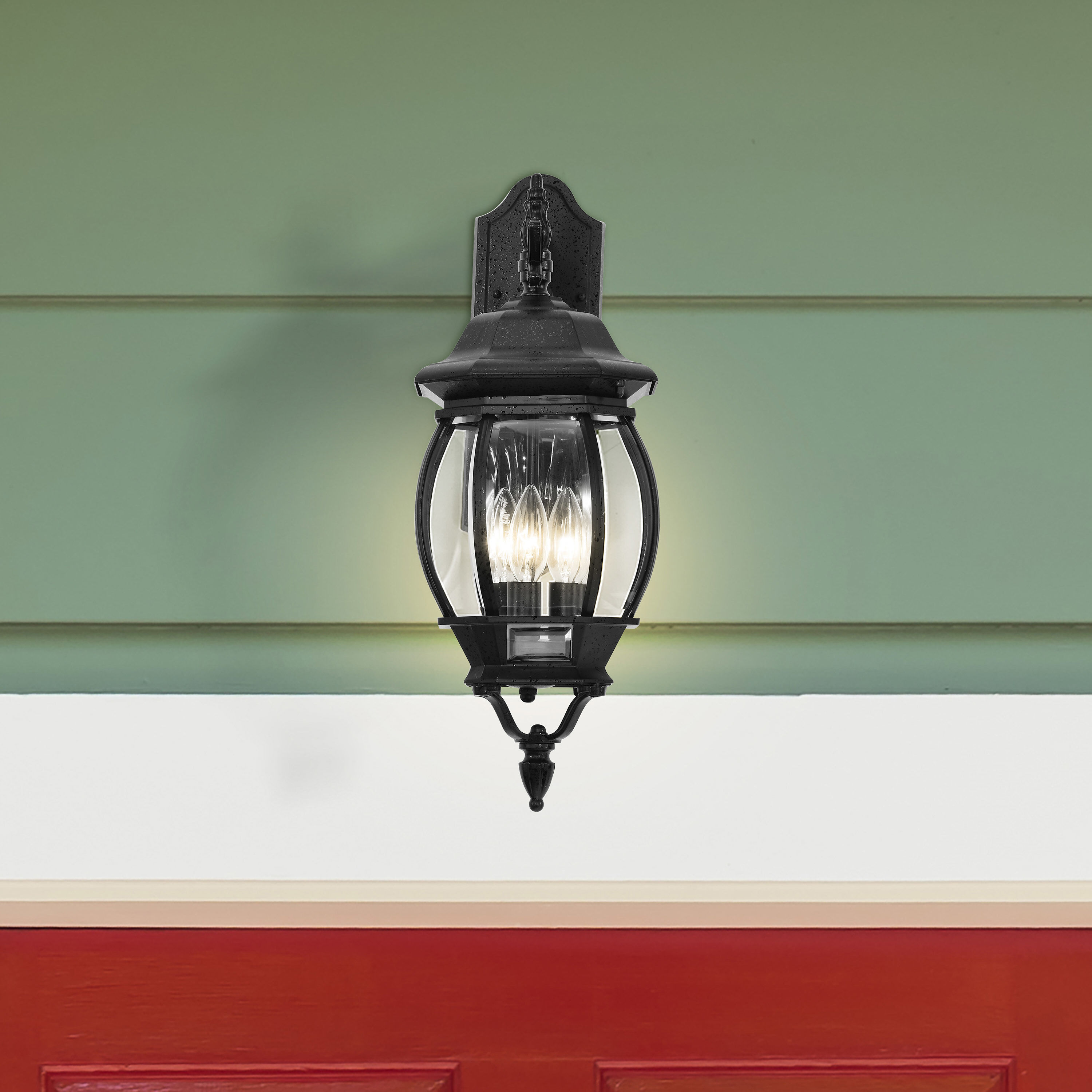 Central Park 3 Light 23 inch Textured Black Outdoor Wall Lantern