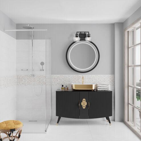 Destin 2 Light 14.75 inch Black with Silver Accents Bathroom Vanity Light Wall Light