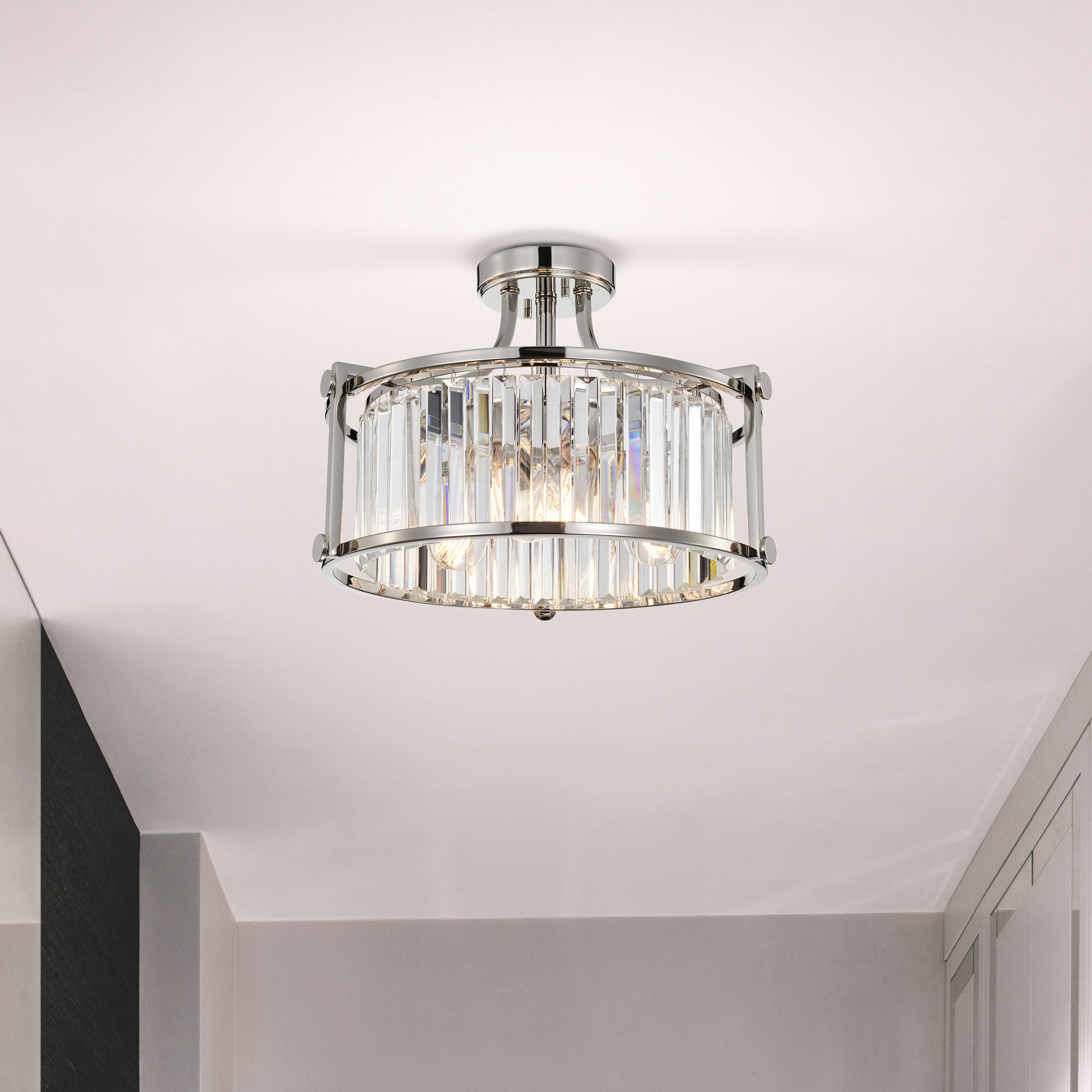 Nuvo 60 5763 Krys 3 Light 17.75 inch Polished Nickel Semi Flush Mount Ceiling Light