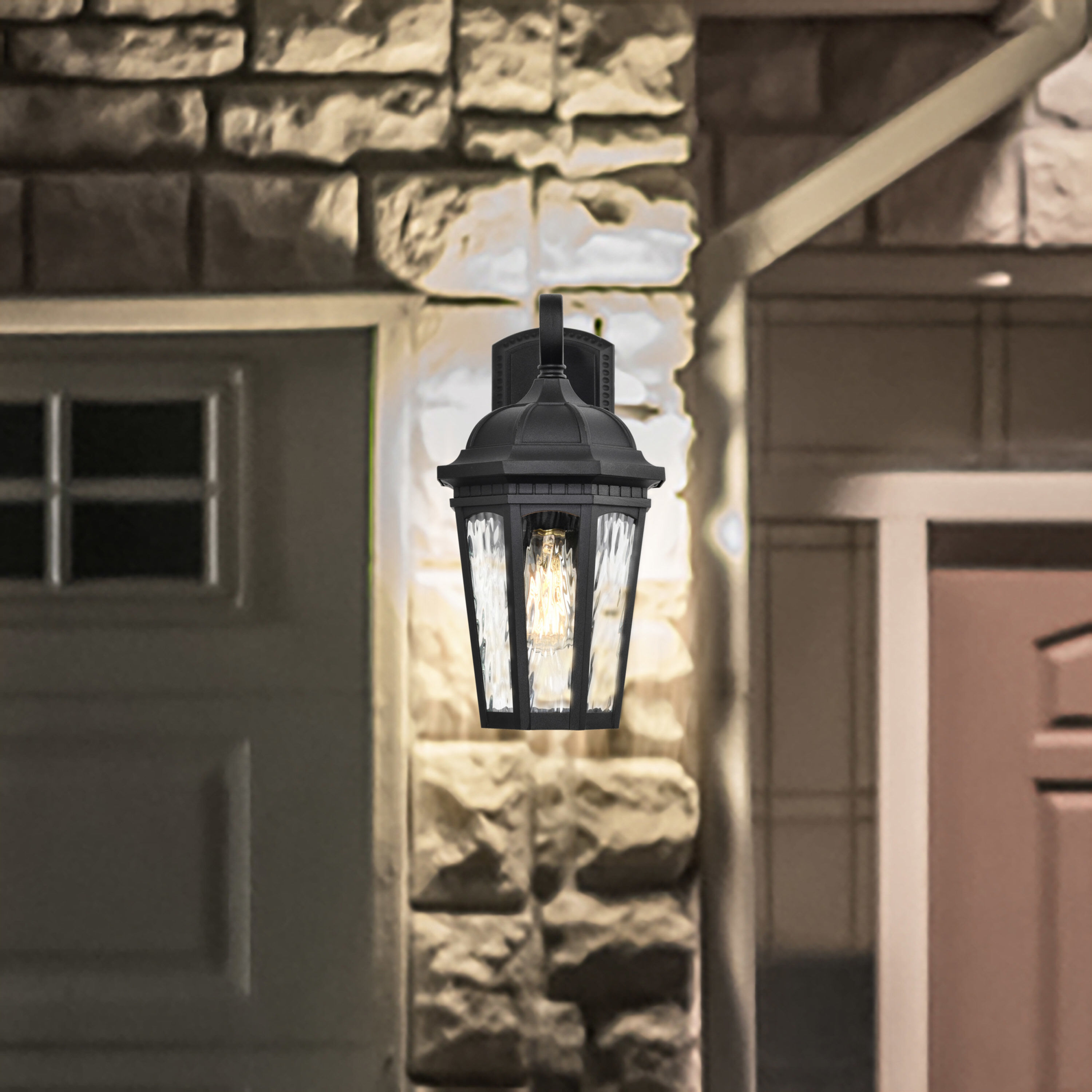 East River 12 inch Matte Black Outdoor Wall Lantern, Small