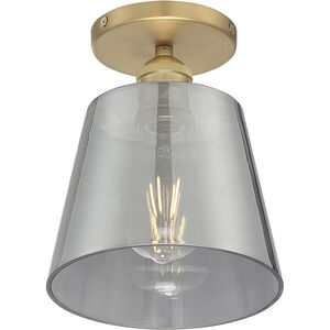 Motif 1 Light 7 inch Brushed Brass and Smoked Glass Semi Flush Mount Fixture Ceiling Light