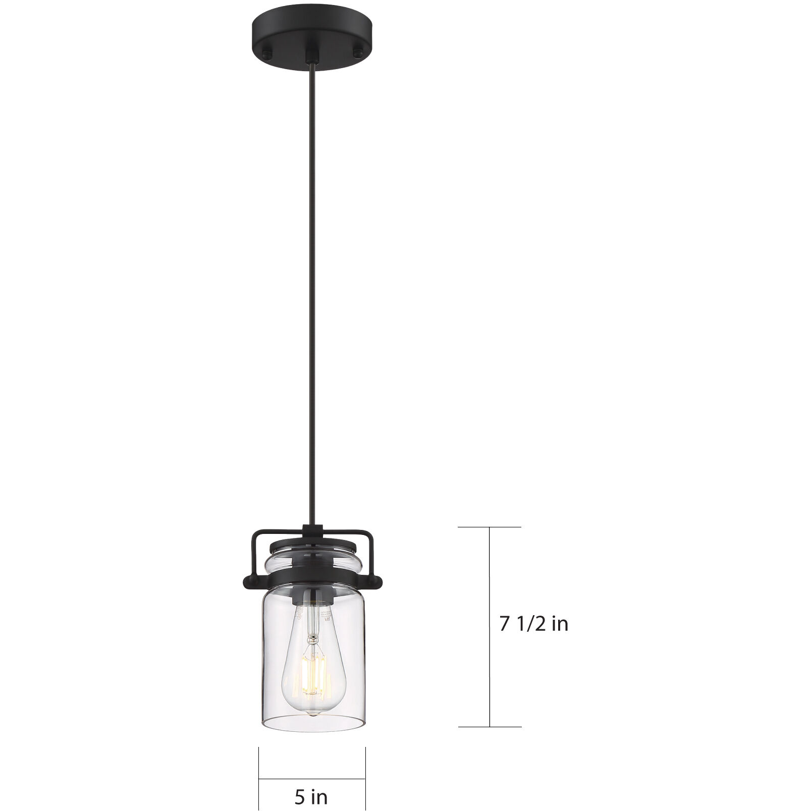 Antebellum 1 Light 5 inch Matte Black and Clear Mini Pendant Ceiling Light