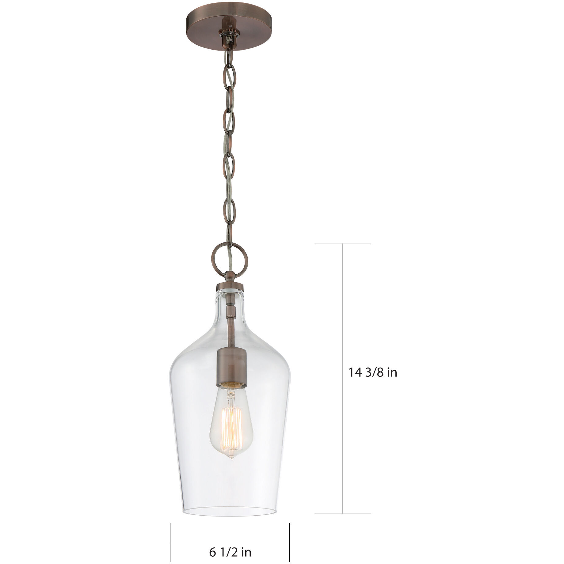 Hartley 1 Light 7 inch Antique Copper and Clear Pendant Ceiling Light