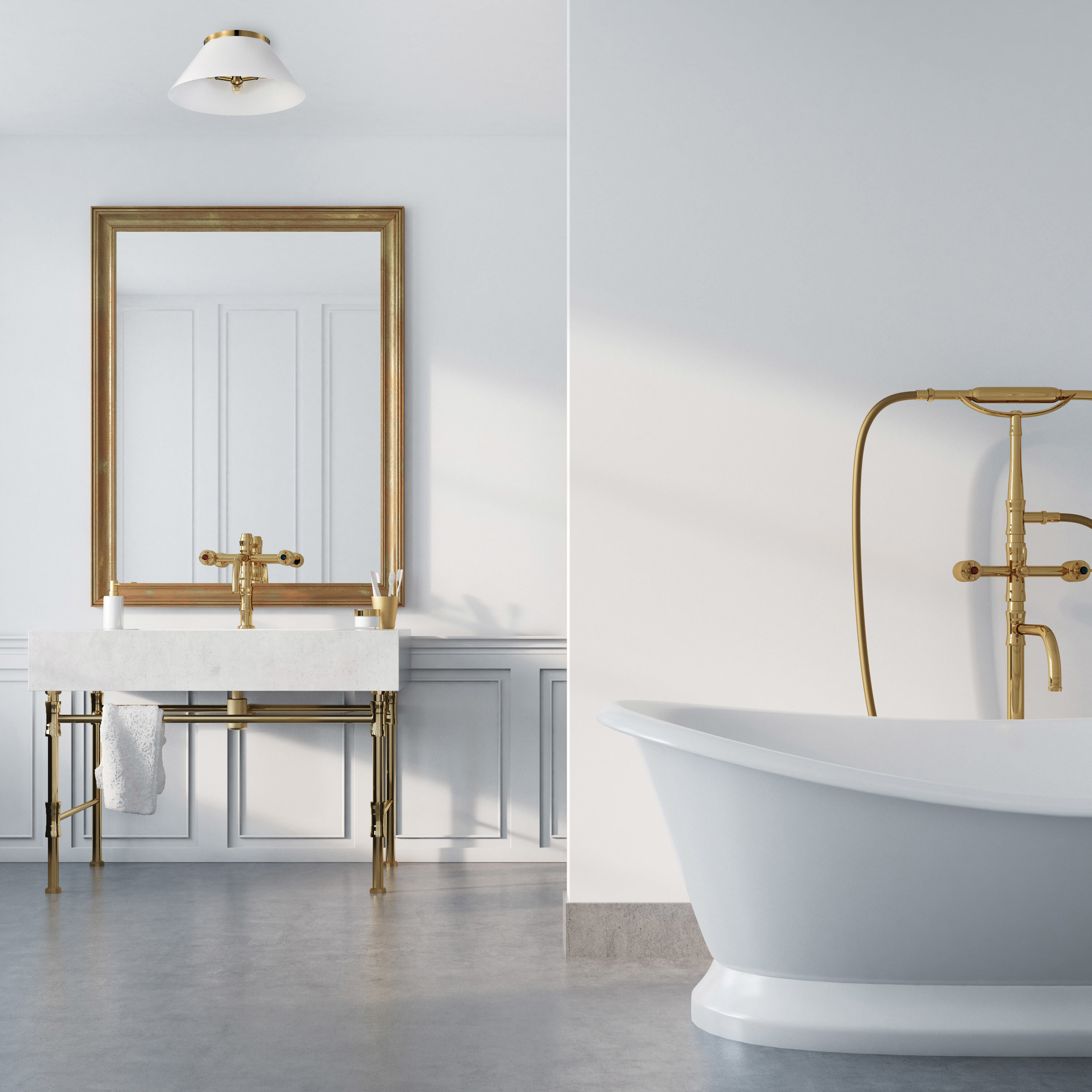 Dover 3 Light 20 inch White/Vintage Brass Flush Ceiling Light