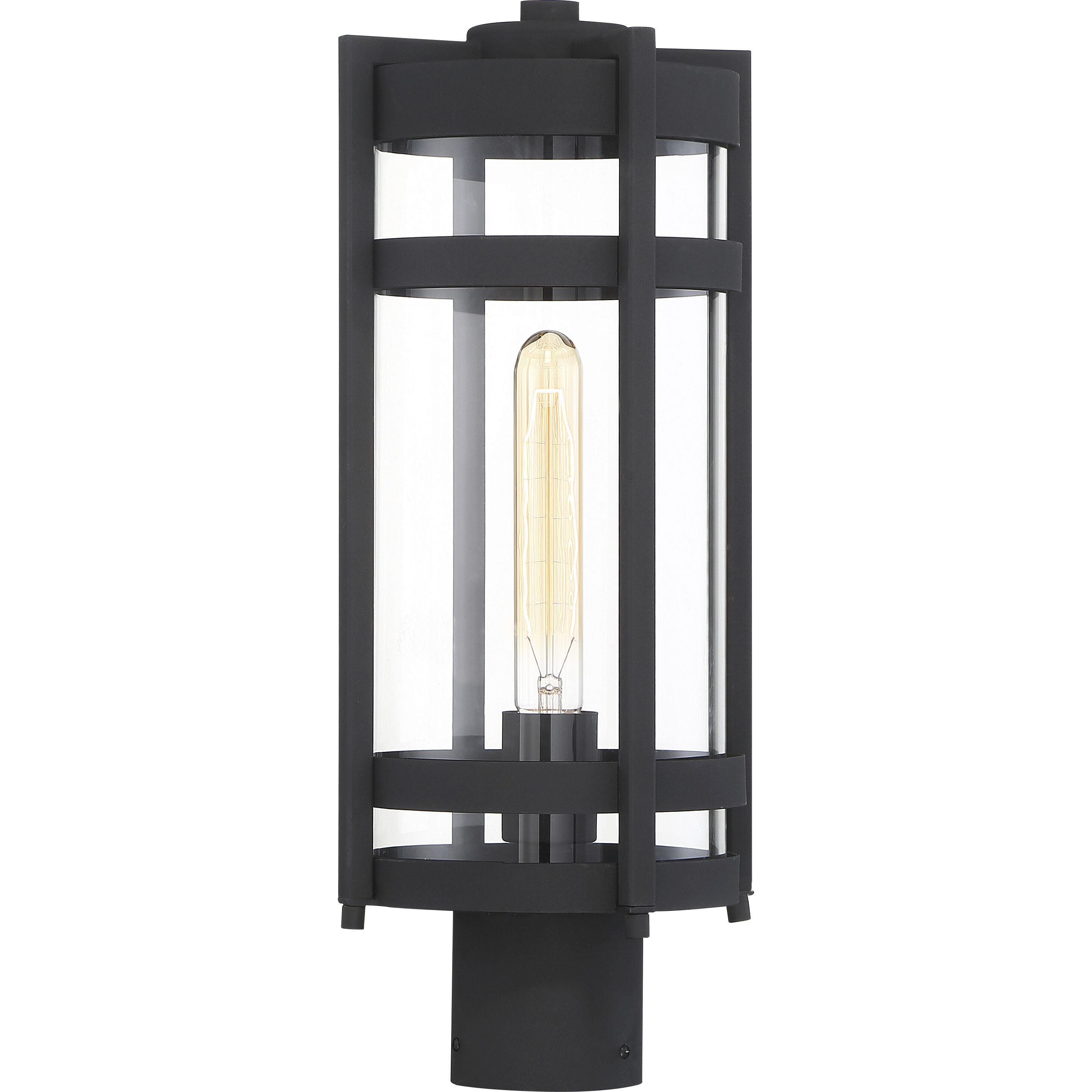 Tofino 1 Light 18 inch Textured Black and Clear Seeded Outdoor Post Lantern