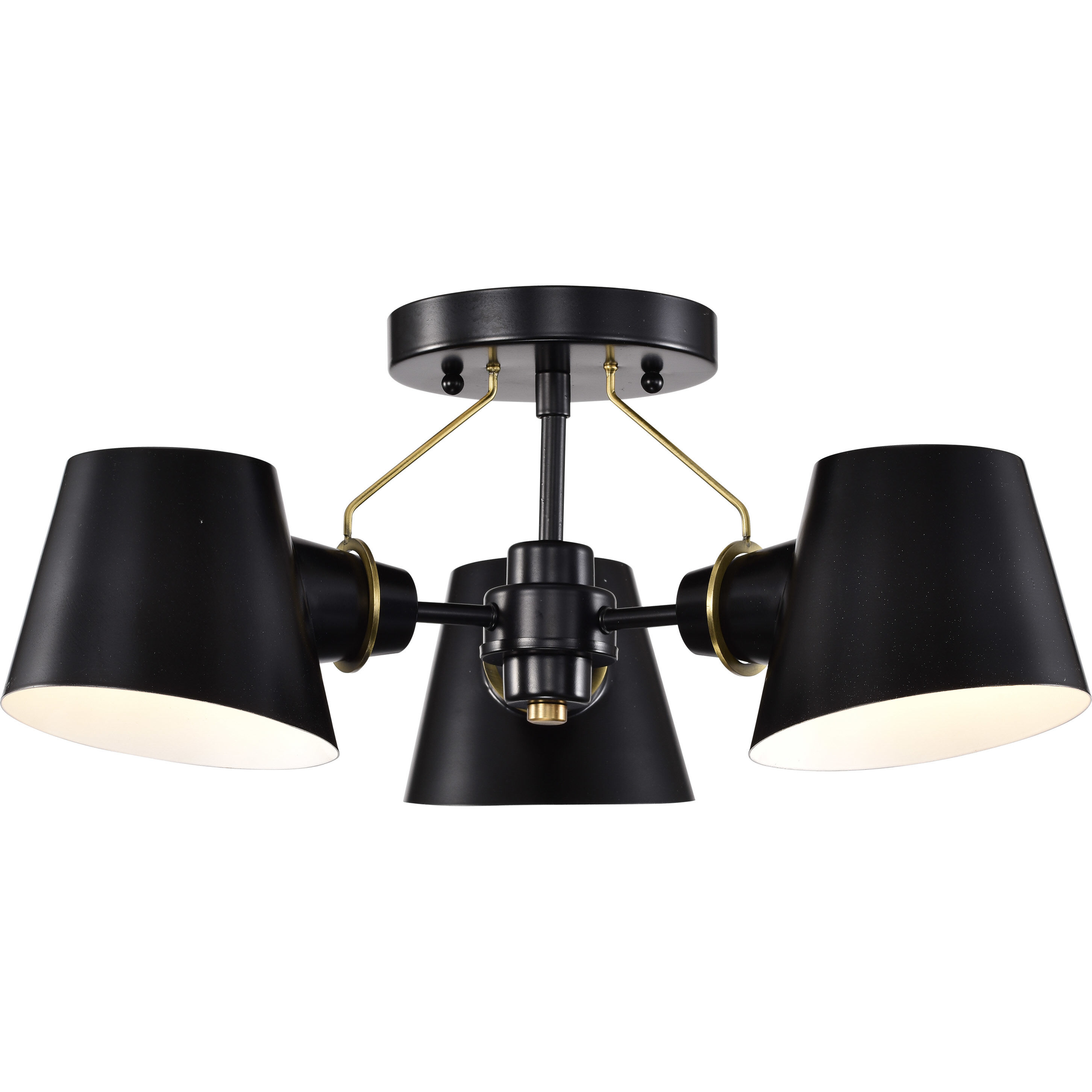Baxter 3 Light 20 inch Black/Burnished Brass Semi Flush Ceiling Light