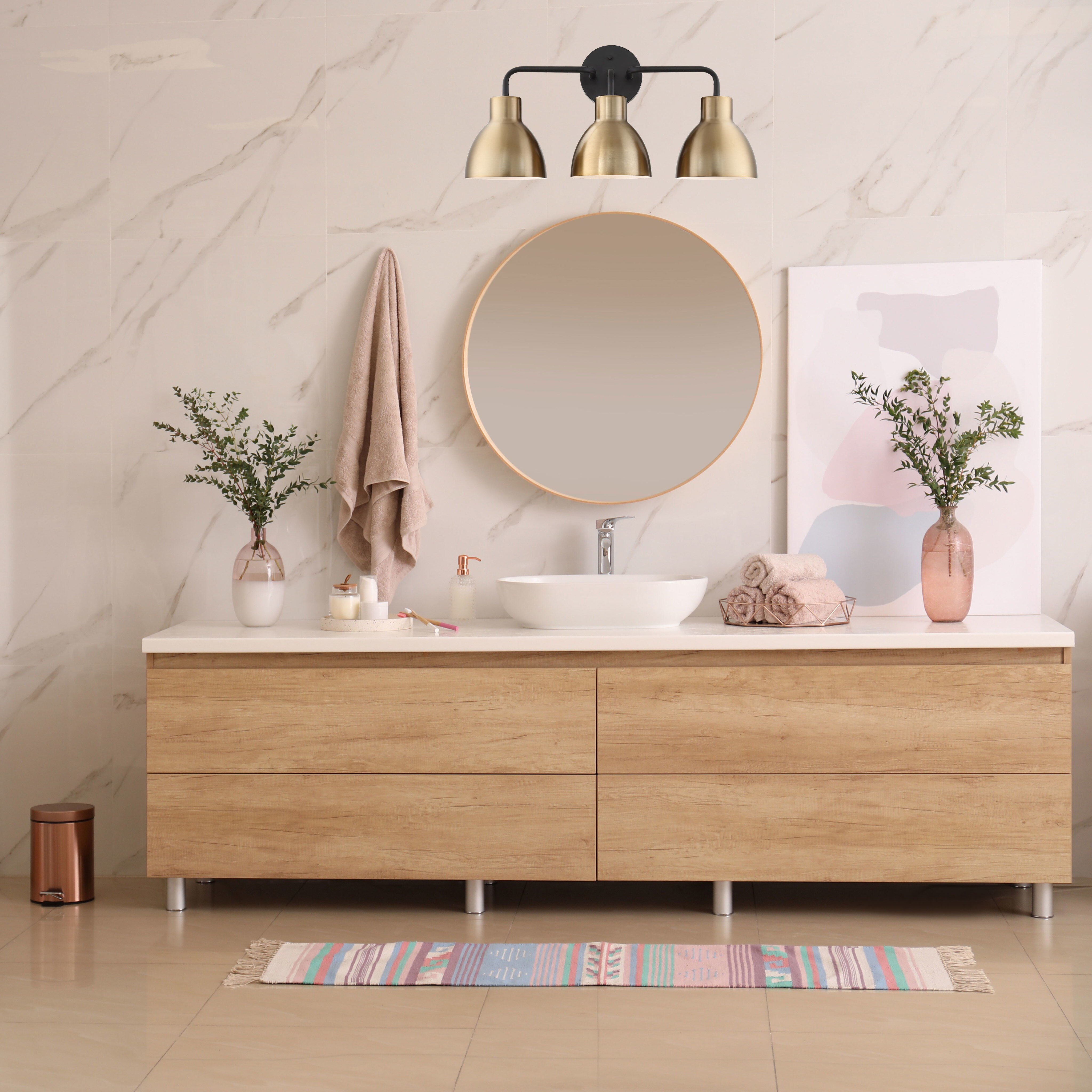 Sloan 3 Light 22 inch Matte Black and Burnished Brass Vanity Light Wall Light