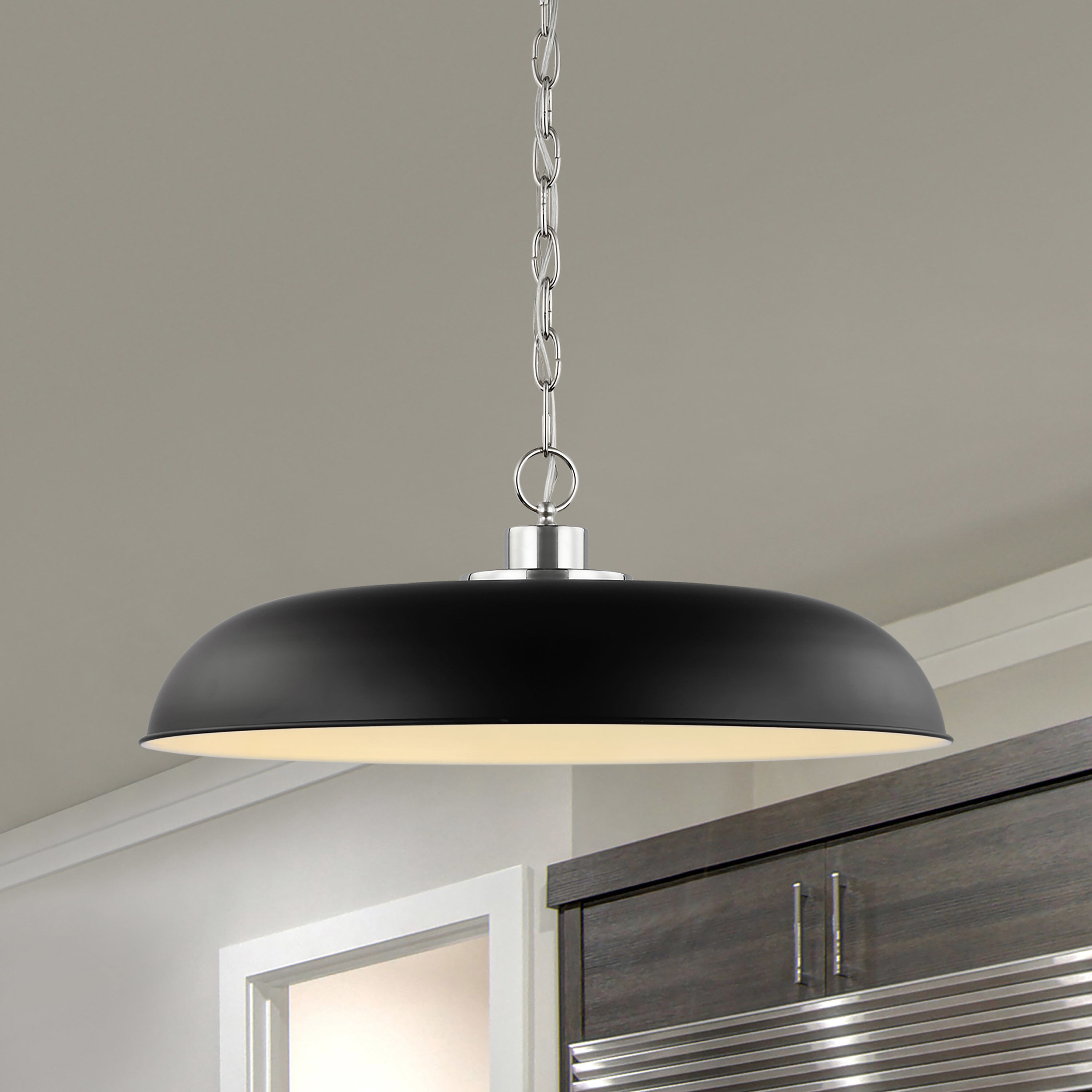 Nuvo 60 7488 Colony 1 Light 24 inch Matte Black Polished Nickel Pendant Ceiling Light