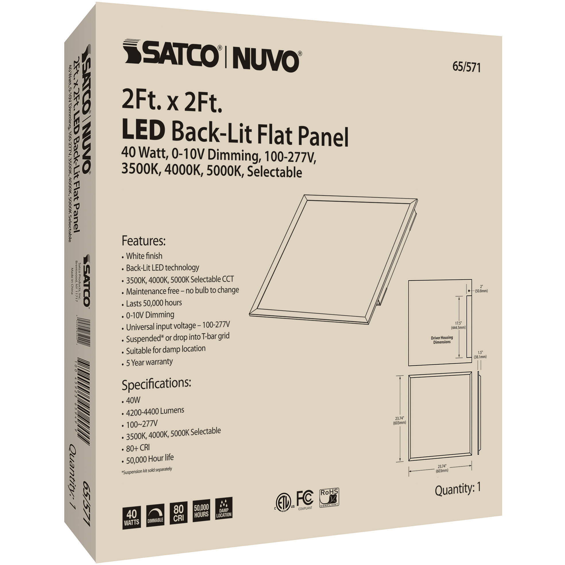 Brentwood LED 23.75 inch White Flat Panel Ceiling Light, ColorQuick