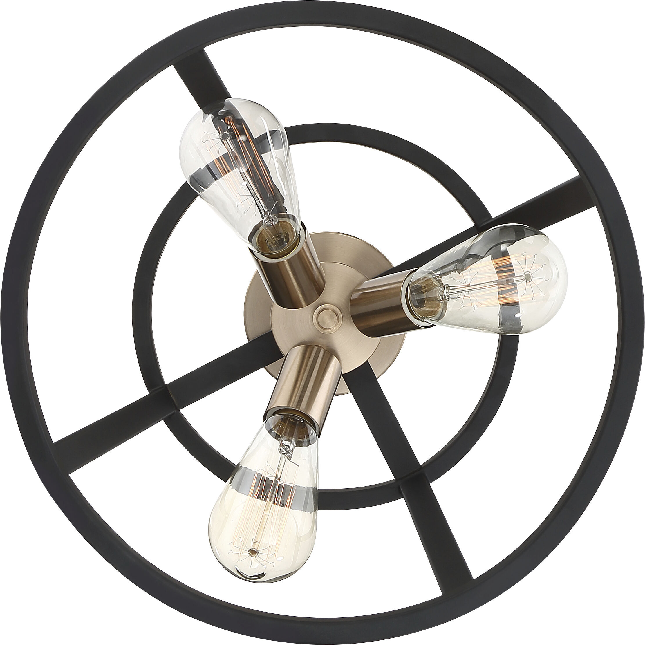 Chassis 3 Light 14 inch Copper Brushed Brass and Matte Black Flush Mount Ceiling Light