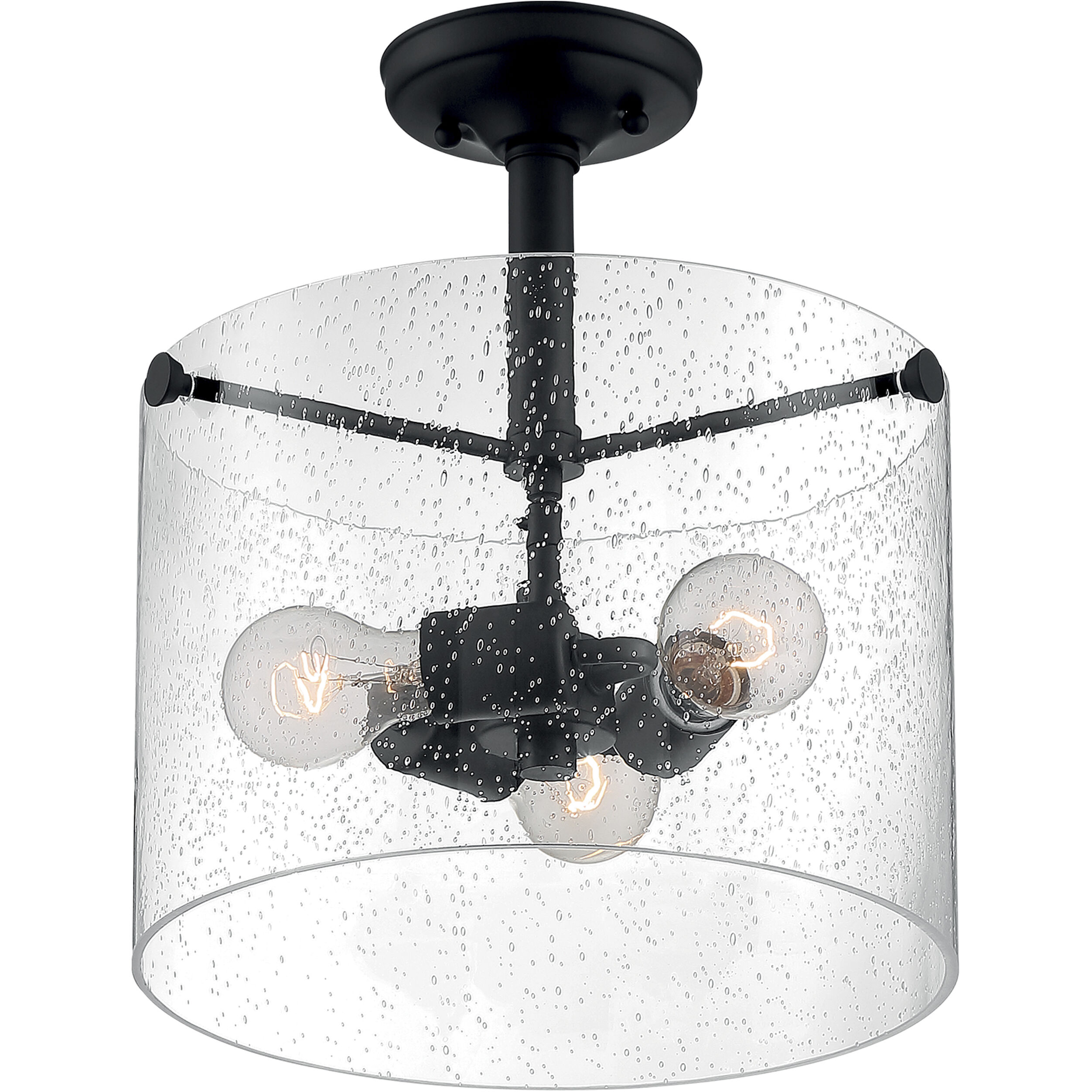 Bransel 3 Light 12 inch Matte Black Semi Flush Mount Fixture Ceiling Light