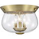 Boliver 3 Light 13.5 inch Vintage Brass Flush Mount Ceiling Light